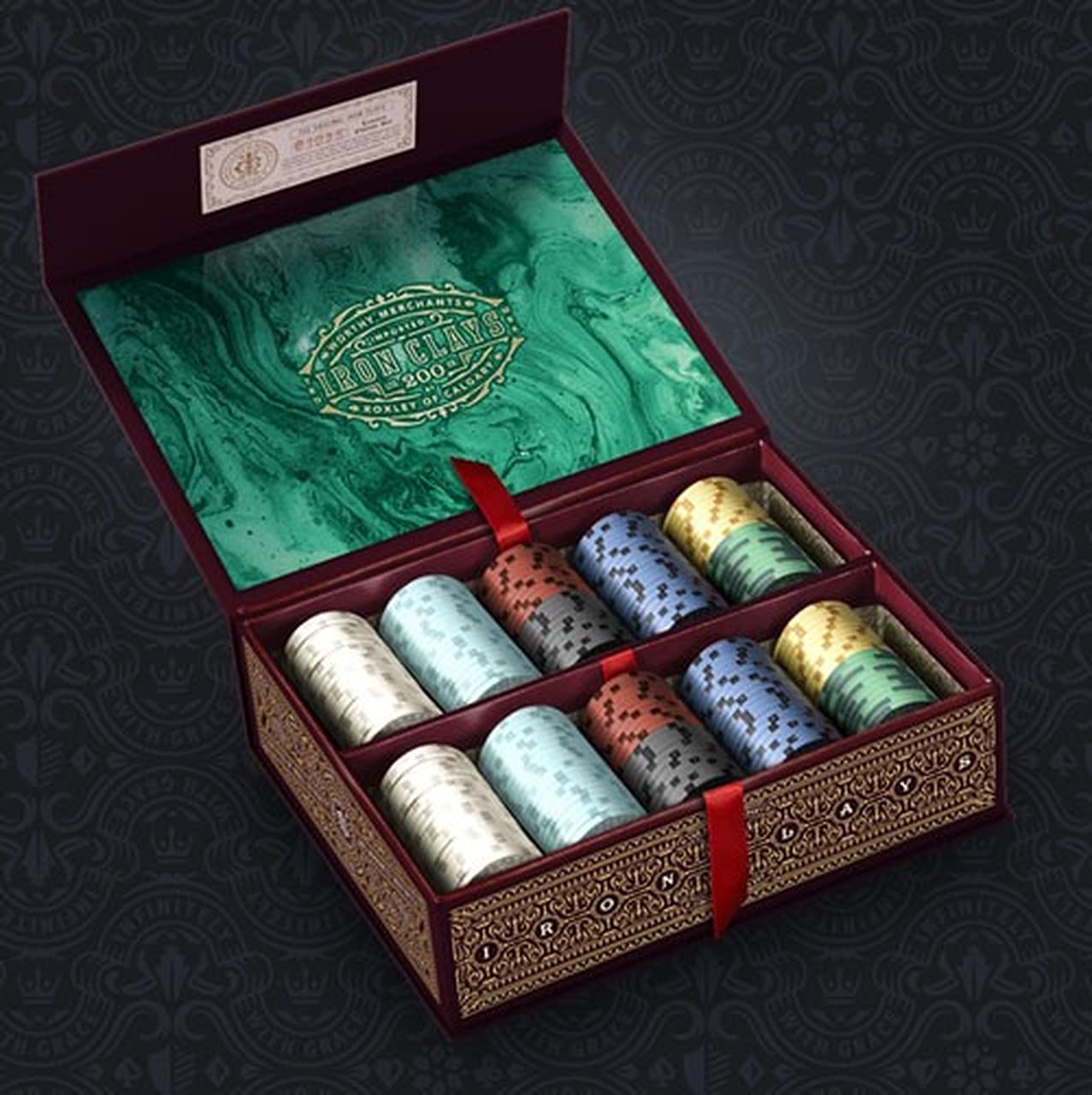 Premium Roxley Iron Clays Poker Chips Set - 200 Count Casino Quality Clay Poker Chips for Home Games, Poker Nights, and Casino-Themed Parties