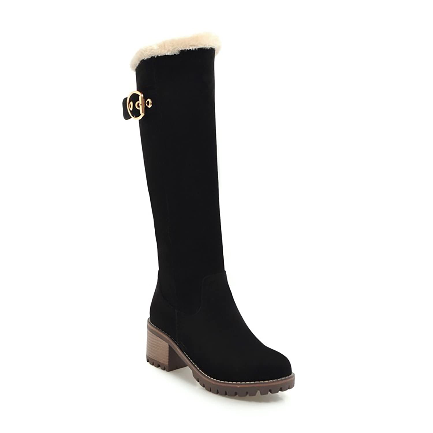 Viuluti Women's Winter Knee High Snow Boots - Warm Fur Lined Waterproof Nubuck Leather Tall Boots with Chunky Heel for Snow, Cold Weather & Outdoor Activities