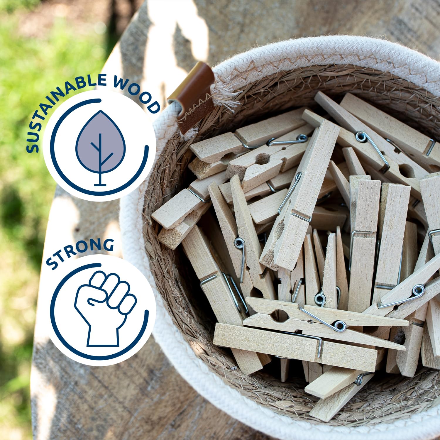 Natural Wooden Clothes Pegs - Eco-Friendly Clothespins for Laundry, Drying Clothes & Crafting - Perfect for Indoor/Outdoor Use