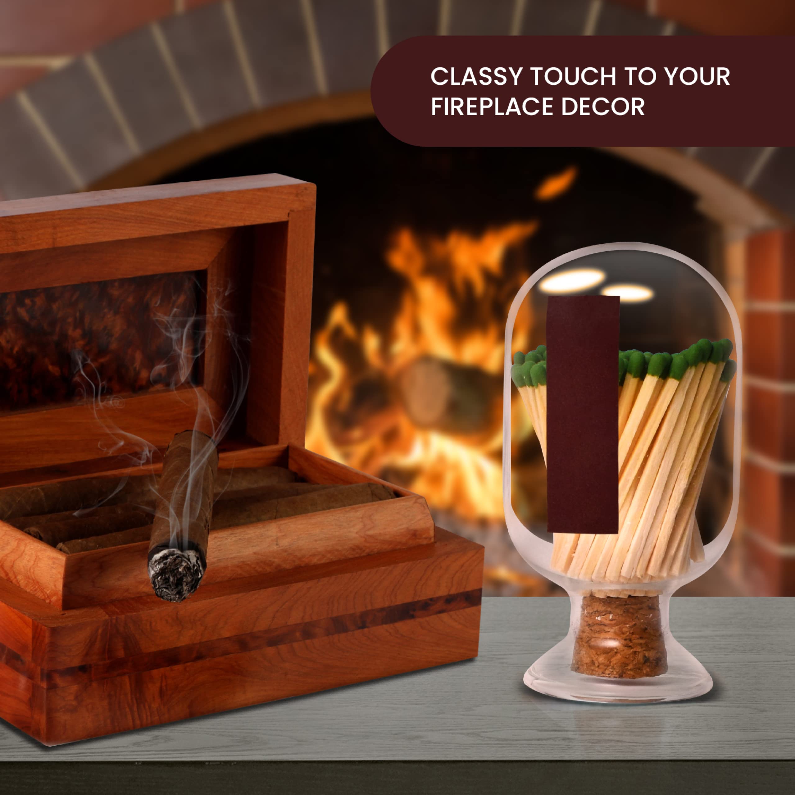 Atzi Glass Match Holder with Striker - Decorative Home Gift for Kitchen, Dining & Shabbat