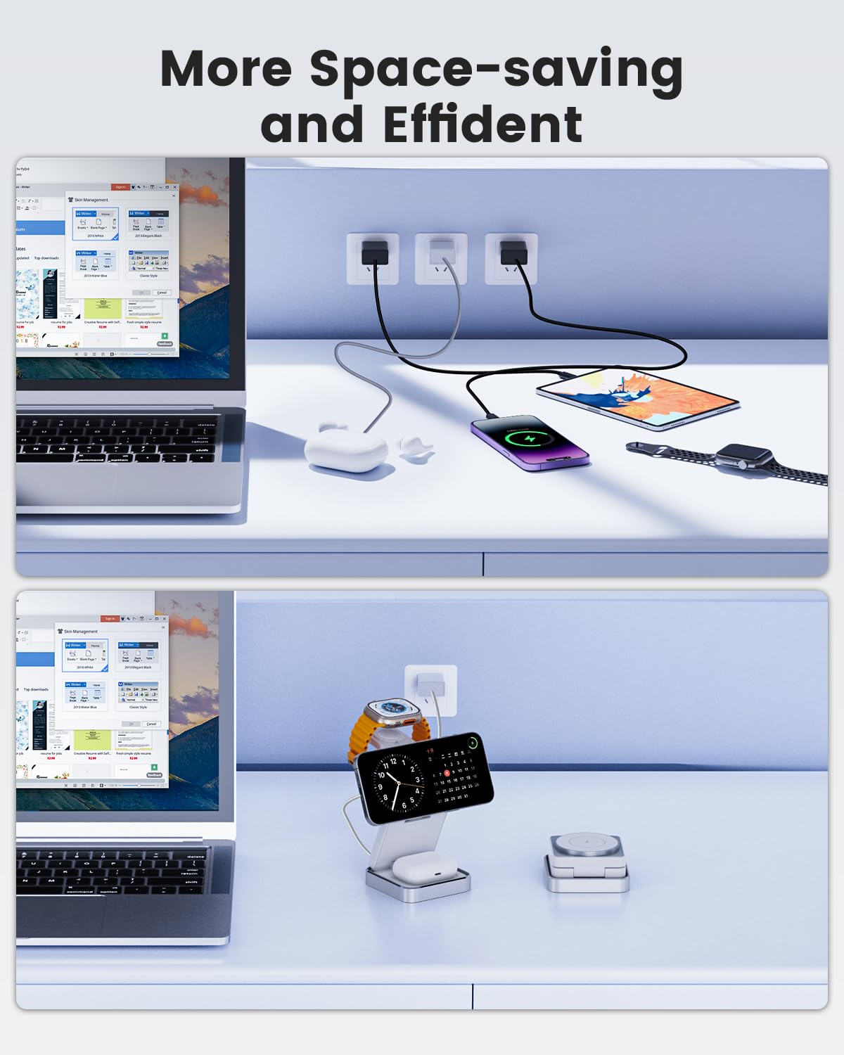 3-in-1 Magnetic Wireless Charging Station - 15W Fast Wireless Charger for iPhone 16/15/14/13/12 Series, Apple Watch & AirPods - Foldable Travel Stand with MagSafe Compatibility | Perfect for Nightstand, Office Desk & Travel Accessories