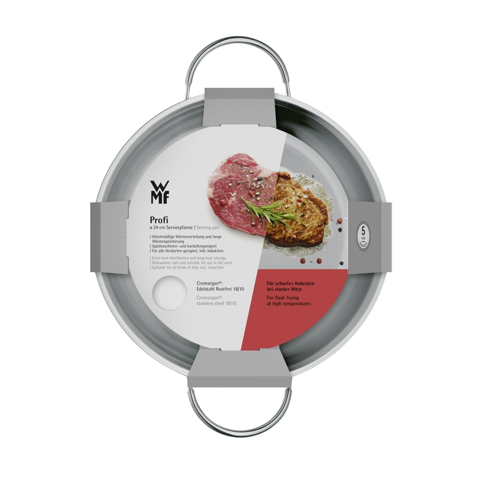 WMF 24cm Uncoated Stainless Steel Serving Pan with Pouring Rim - German-Made Profi Series, Induction Compatible & Dishwasher Safe - Perfect for Cooking, Serving & Entertaining