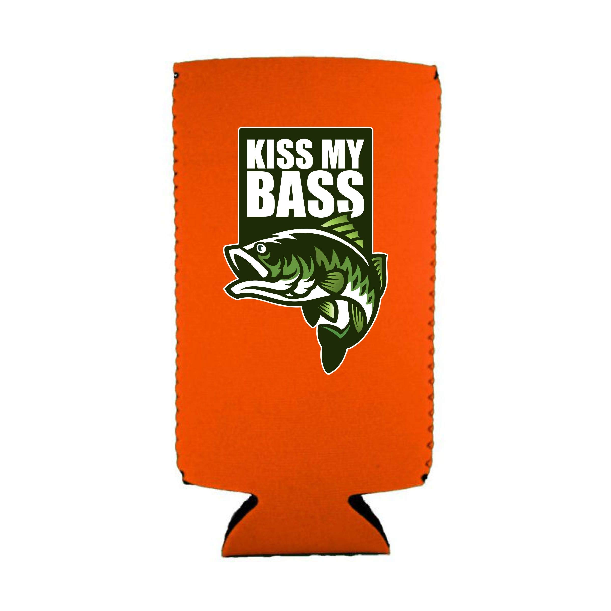 Kiss My Bass Slim Can Cooler - Insulated Orange Beer Can Holder for Fishing & Outdoor Activities - Perfect for Camping, BBQ, and Tailgating