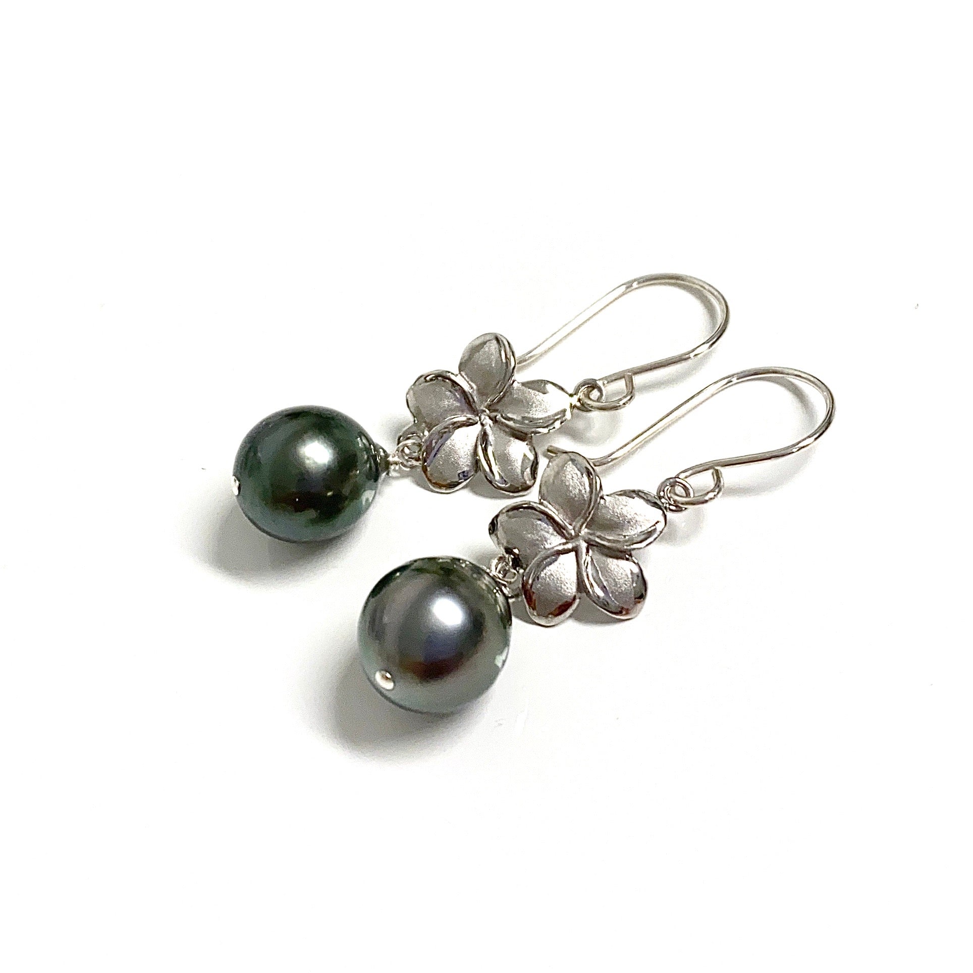 Exquisite Tahitian Pearl Plumeria Dangle Earrings (E515) - Perfect for Beach Weddings, Tropical Vacations & Summer Fashion