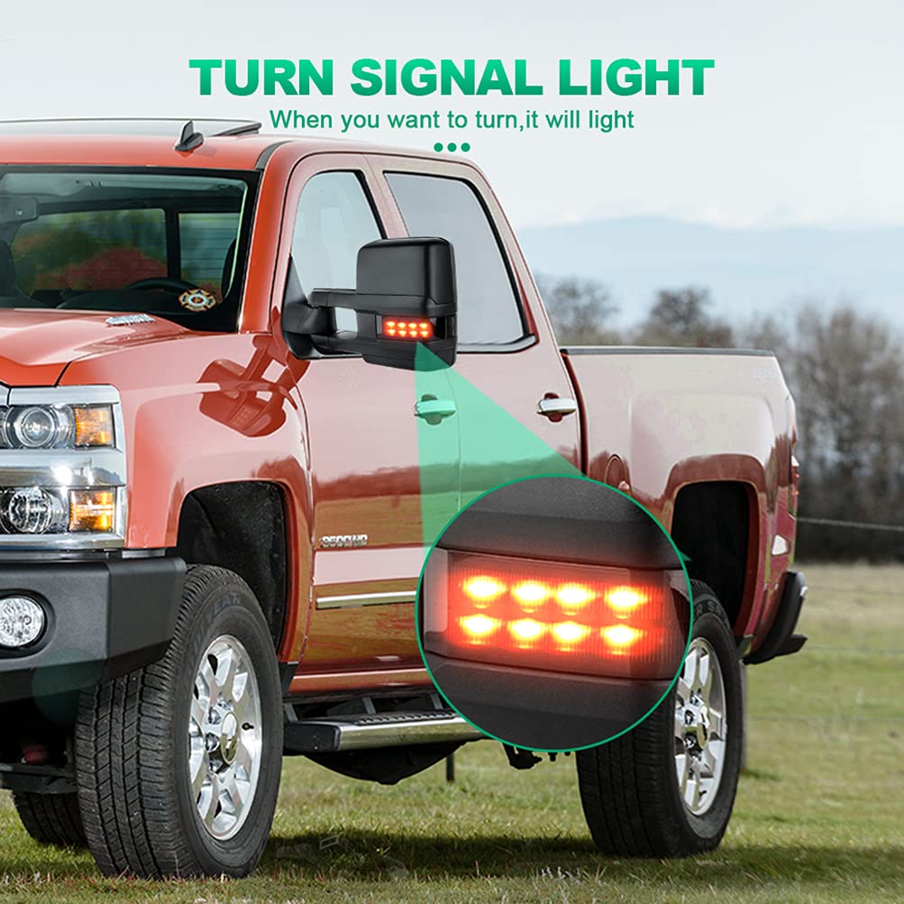 AUTOMUTO Power Heated Towing Mirrors with Turn Signal & Puddle Light - Compatible with 2007-2013 Chevy Tahoe/Suburban/Avalanche (Driver & Passenger Side) - Perfect for Towing, Camping & Off-Road Adventures