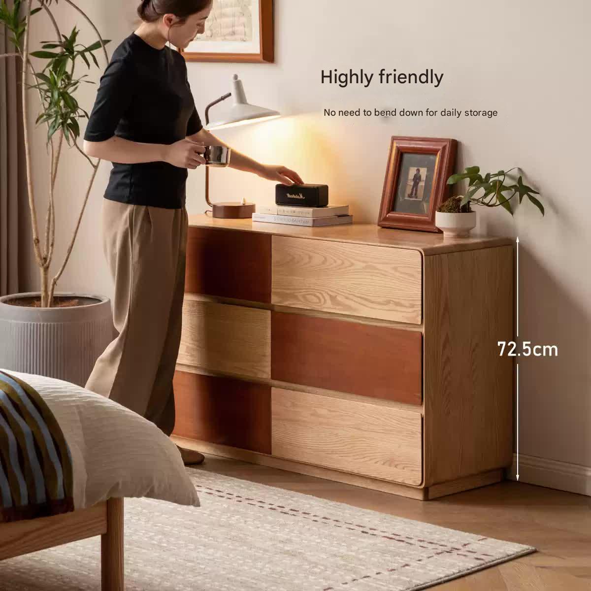 Solid Oak Wood Modern Drawer Cabinet - Stylish Storage Solution for Living Room, Bedroom & Office Organization