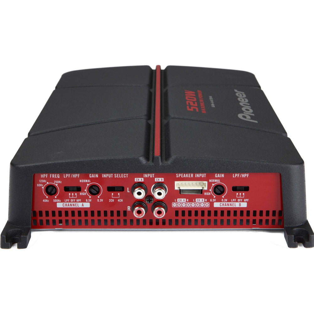 Pioneer GM A4704 520W Peak (260W RMS) 4 Channel Bridgeable Class AB 2 Ohm Stable Car Amplifier - High Power Audio for Cars, Trucks & SUVs - Perfect for Upgrading Your Vehicle Sound System