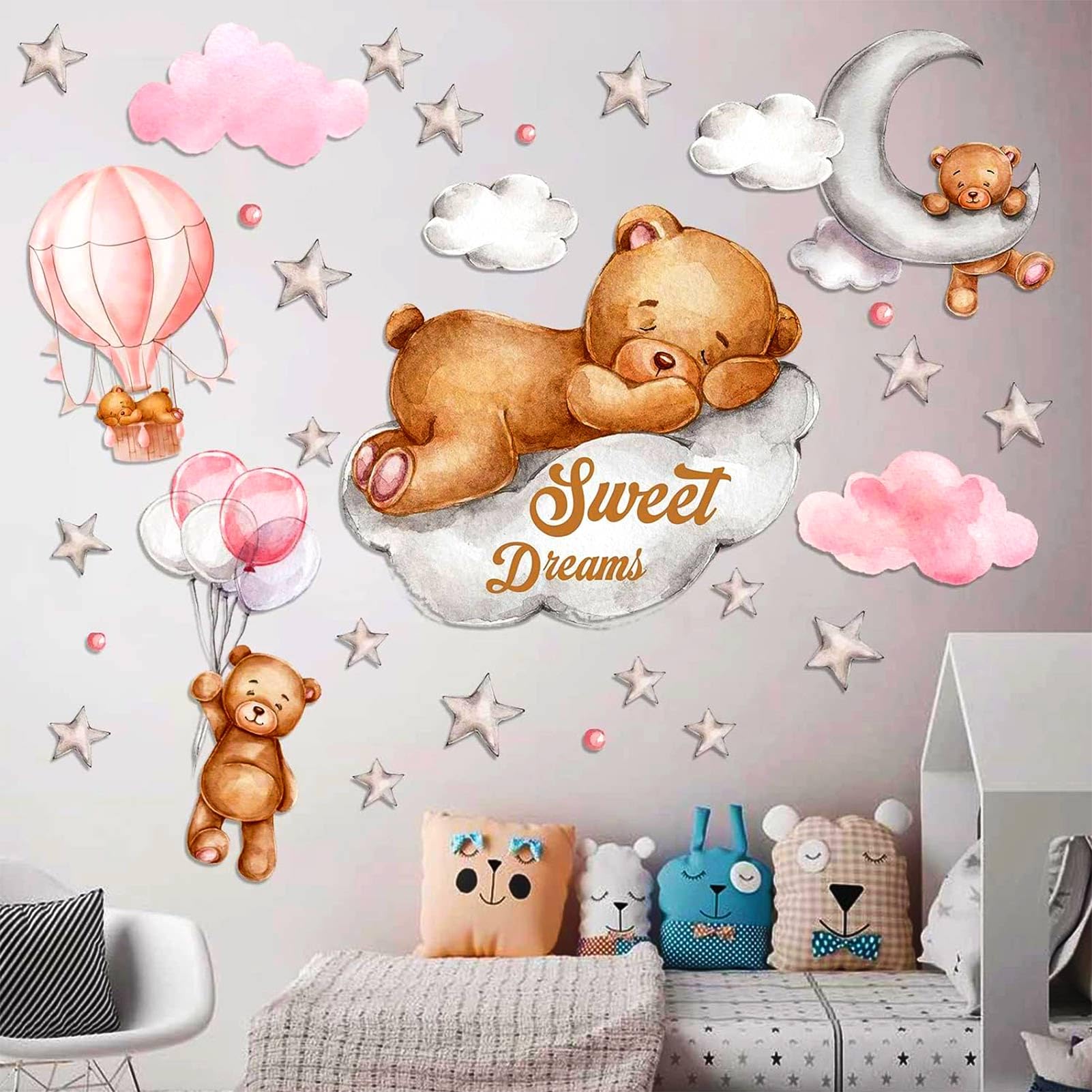 Moon & Stars Wall Decal for Nursery - Baby Room Decor for Boys & Girls - Perfect for Bedroom & Playroom