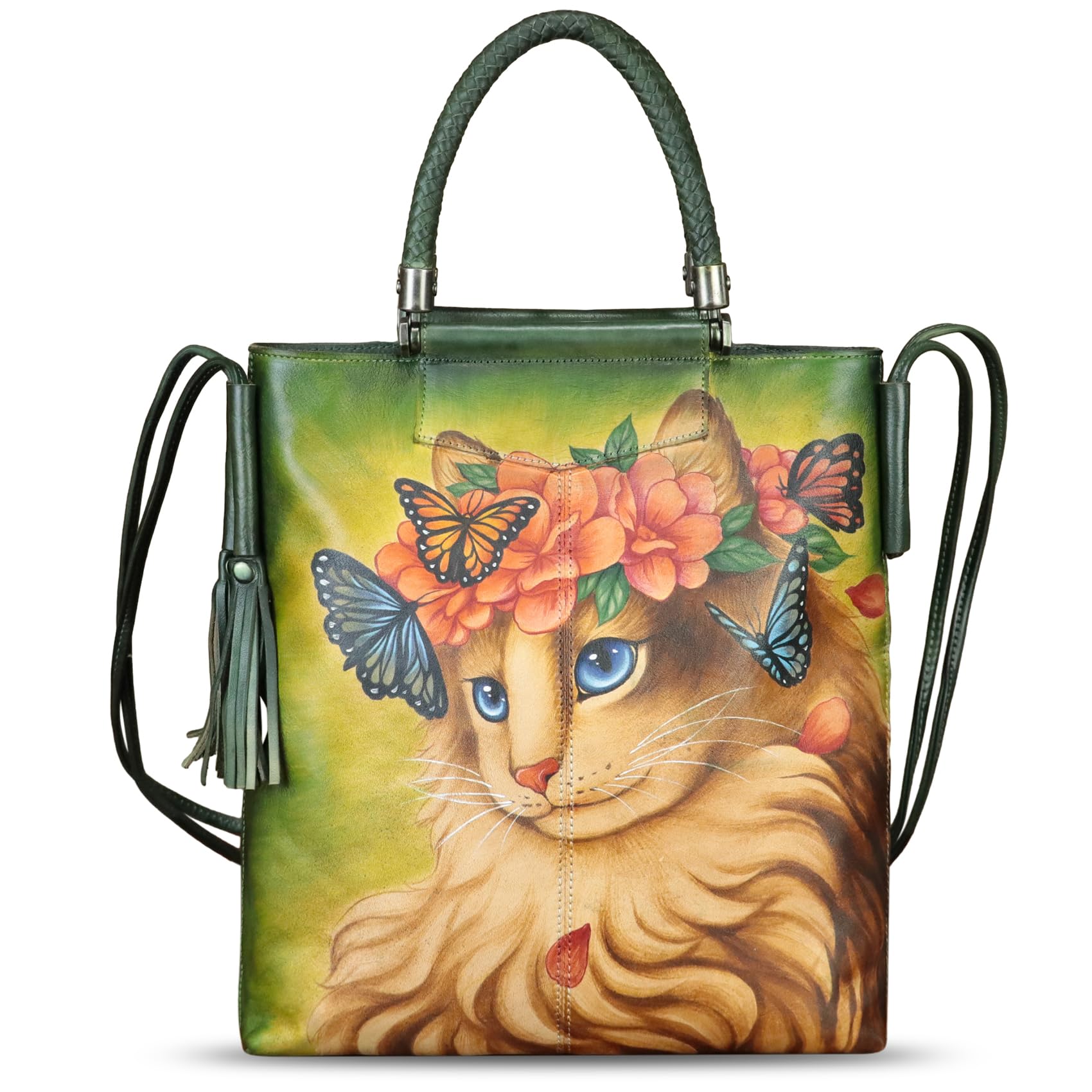 Genuine Leather Handbag for Women - Hand Painted Top Handle Crossbody Purse & Work Tote Bag - Handmade Designer Shoulder Bag for Office, Travel & Everyday Use