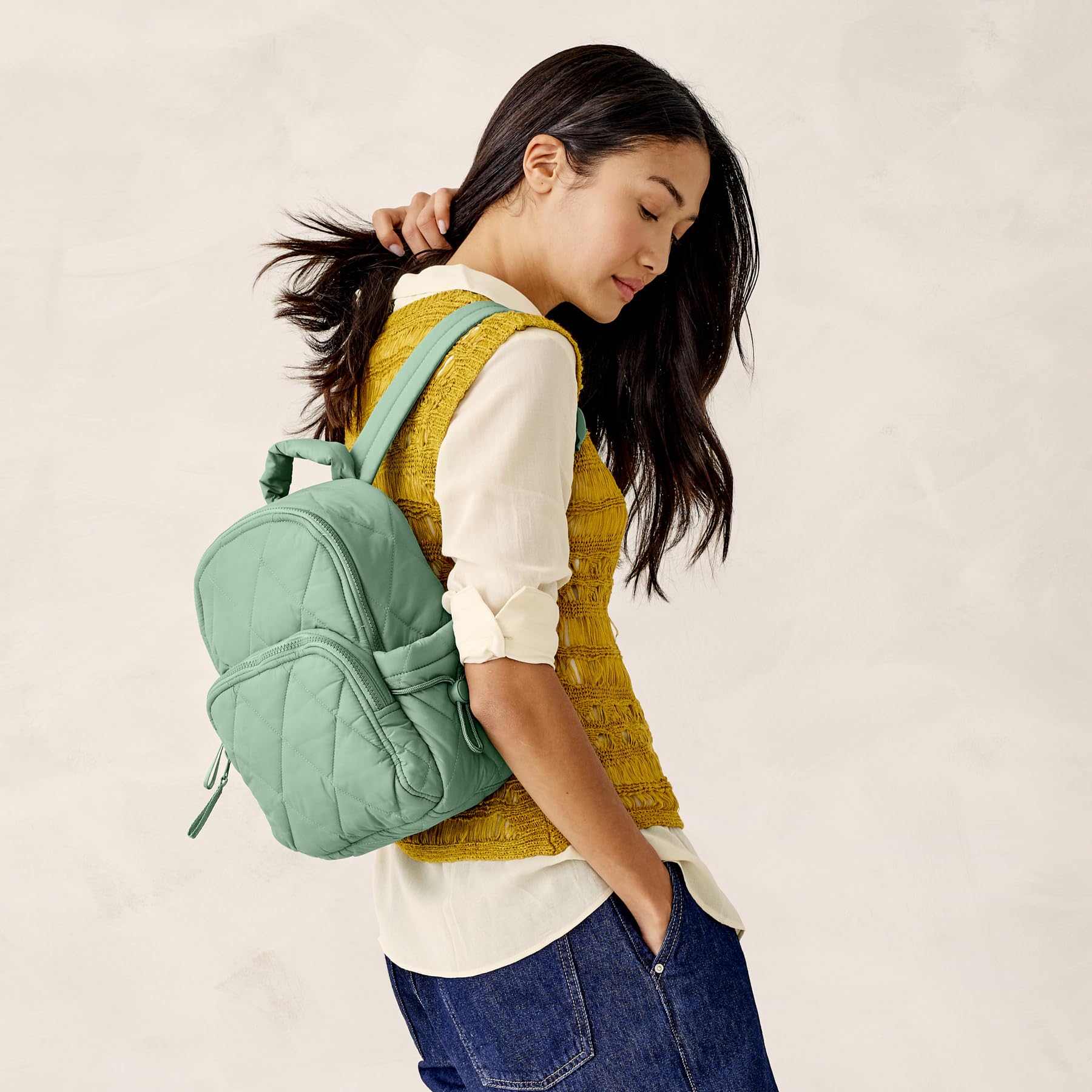 Vera Bradley Featherweight Small Banbury Backpack - Lightweight Travel Backpack for Women, Beryl Green - Perfect for School, Work & Weekend Getaways