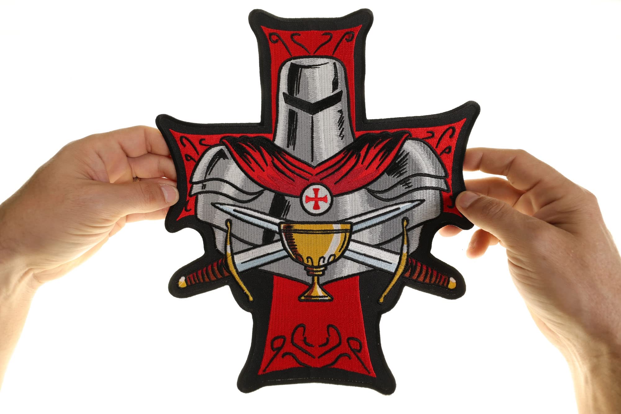 Knight Templar Holy Grail Embroidered Patch - Large Christian Back Patch for Jackets, Vests & Bags - Perfect for Bikers, Cosplay & Religious Apparel