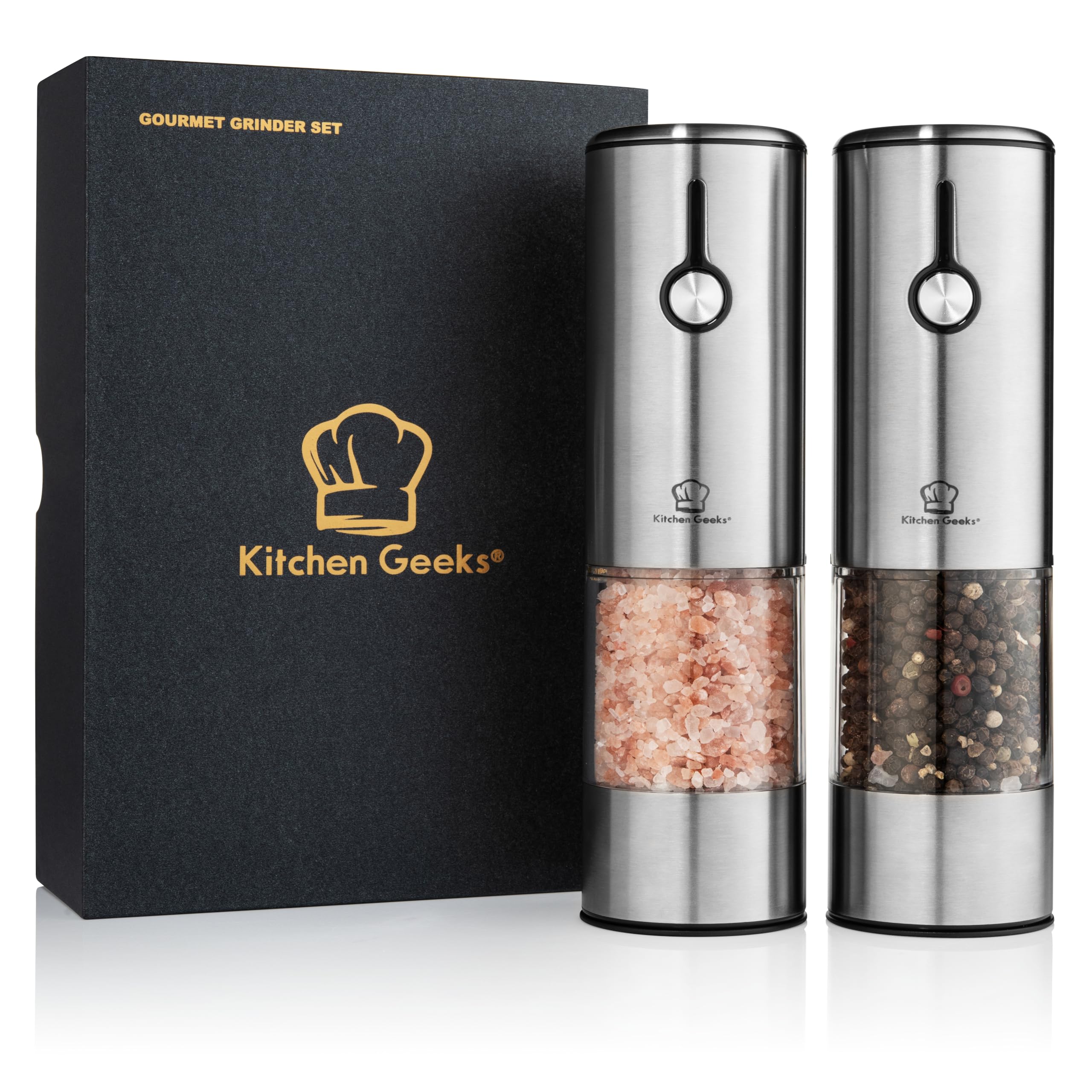 USB Rechargeable Electric Salt and Pepper Grinder Set - One-Handed Automatic Stainless Steel Mill with Adjustable Coarseness & LED Light - Battery-Free, Easy Refill - Perfect for Kitchen, Camping & Dining
