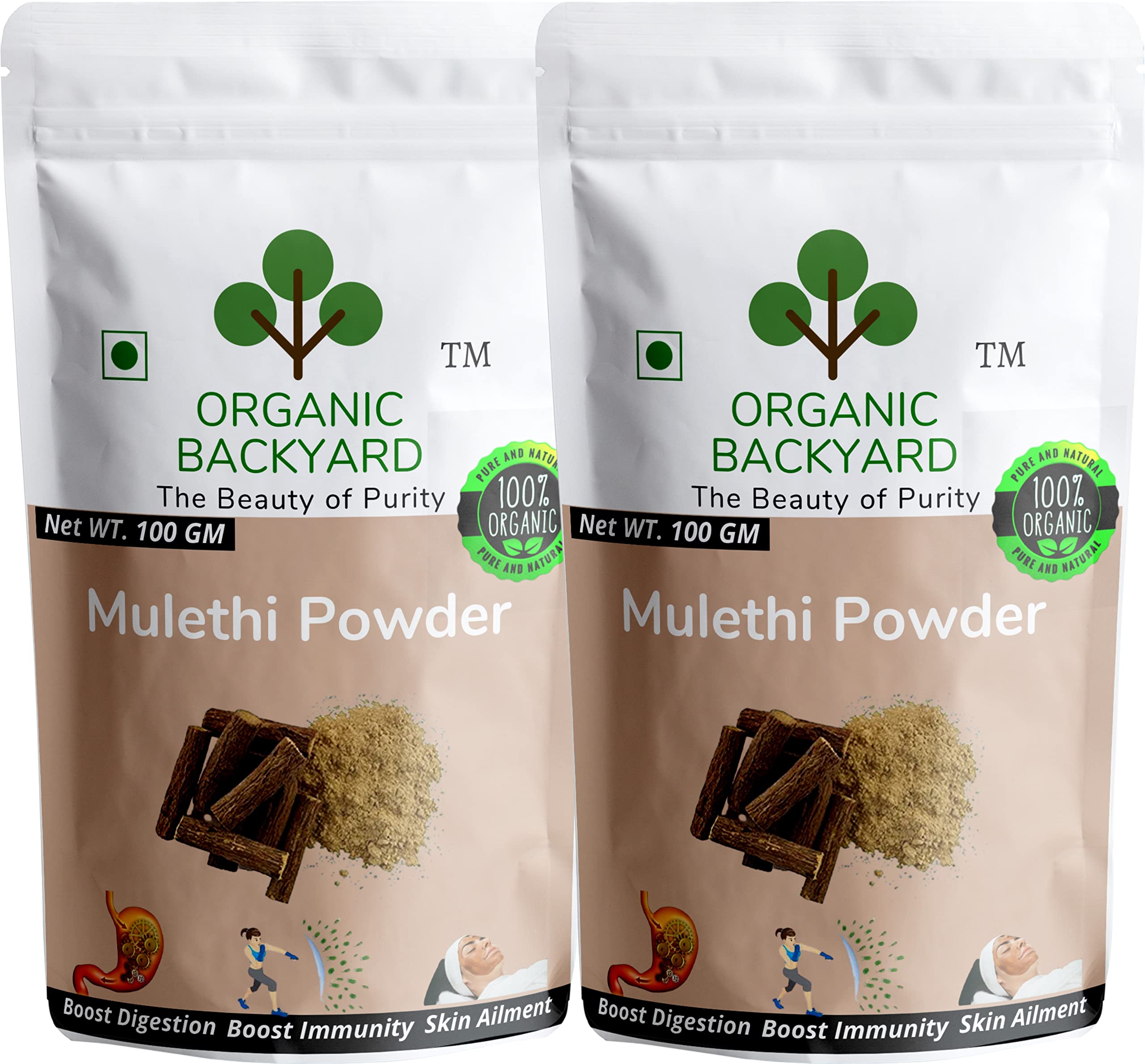 Organic Mulethi Powder 100% Natural Licorice Root Powder for Skin Care - 100g x 2 Pack - Brightens Skin, Reduces Dark Spots & Acne - Perfect for DIY Face Masks & Ayurvedic Beauty Treatments