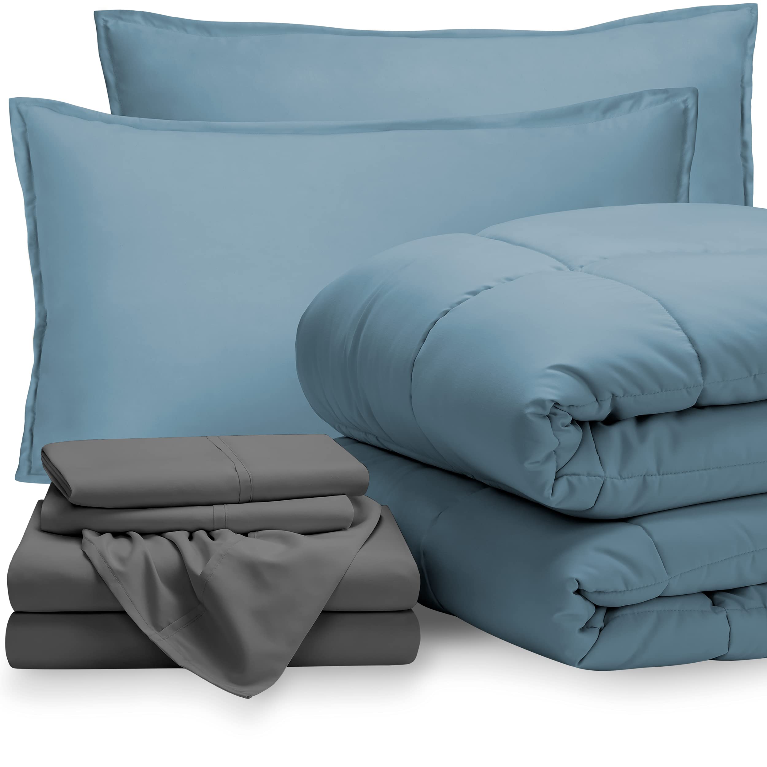 Bare Home 7-Piece Bedding Set - Split Head King Comforter & Sheet Set - Ultra-Soft 1800 Premium Down Alternative Bedding - Coronet Blue/Grey - Perfect for Master Bedrooms & Guest Rooms