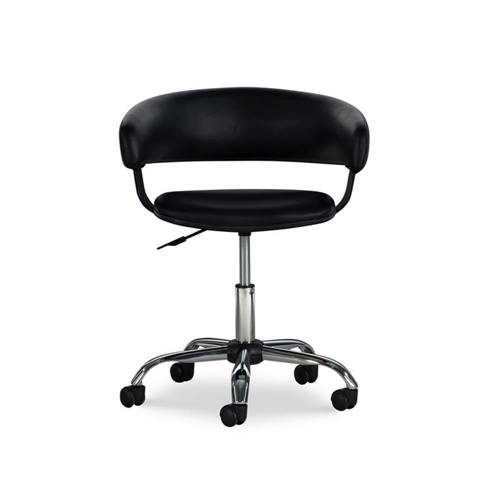 UrbanPro Black & Chrome Faux Leather Office Chair with Gas Lift & Wheels - Ergonomic Desk Chair for Home & Office Workspace