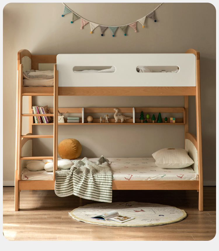 Solid Wood Poplar Kids Bunk Bed with Ladder & Guardrail - Space-Saving Multifunctional Loft Bed for Small Rooms, Dorms & Shared Kids Bedrooms