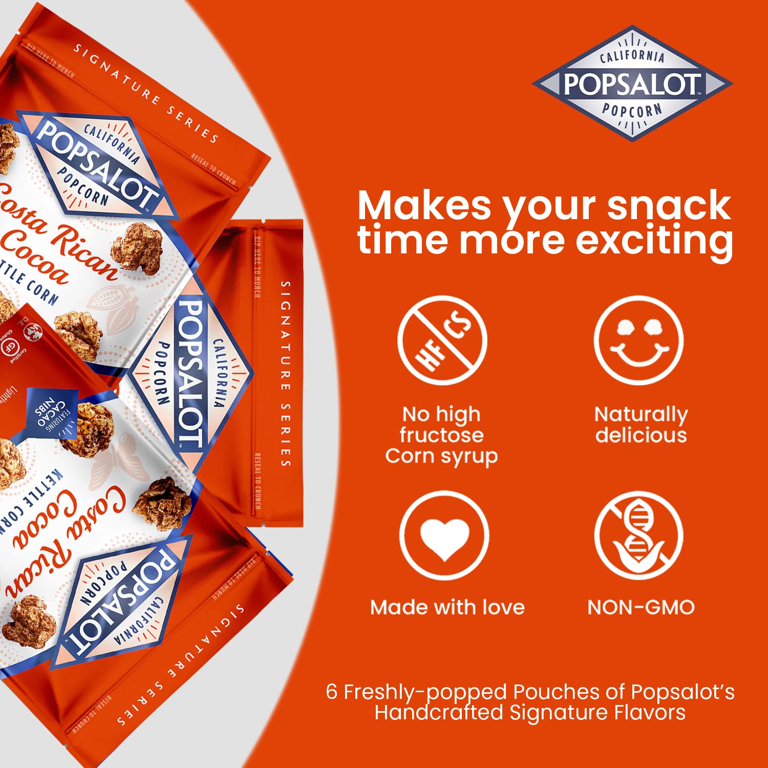 Gourmet Popcorn Variety Pack - 6 Flavors Including Costa Rican Cocoa | Oven-Baked, Gluten-Free, Air & Oil-Popped Snacks | Healthy Movie Night, Party & Office Treats | Popsalot Premium Popcorn