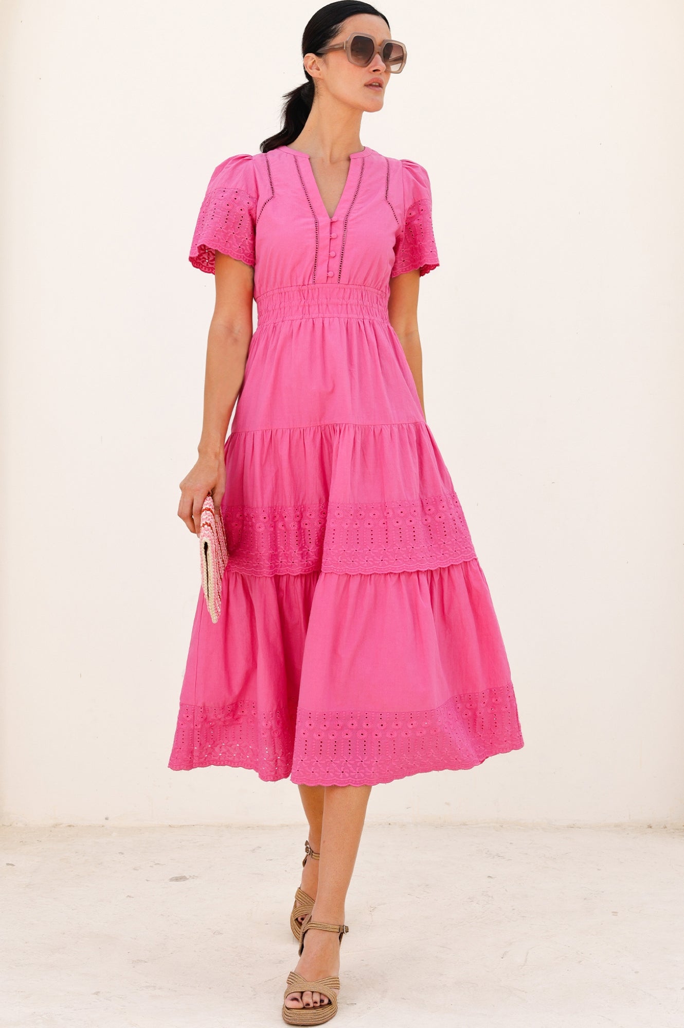 Sienna Embroidered Floral Dress in Pink - Elegant Summer Dress for Women, Perfect for Weddings, Parties, and Special Occasions