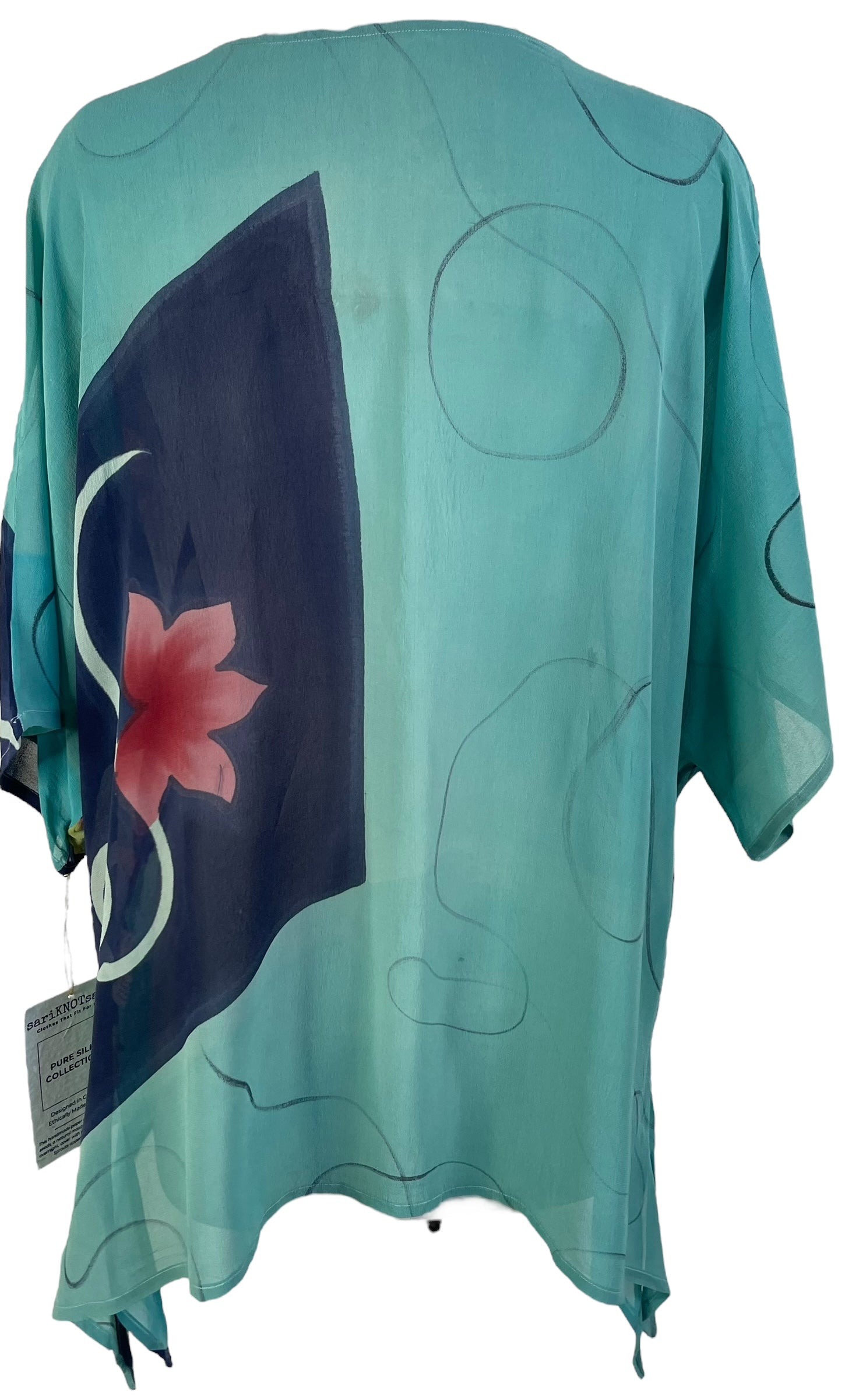 PRG7135 Wabi Sabi Style Pure Silk Long Tunic with Side Ties - Elegant Boho Blouse for Women, Perfect for Yoga, Meditation and Casual Wear