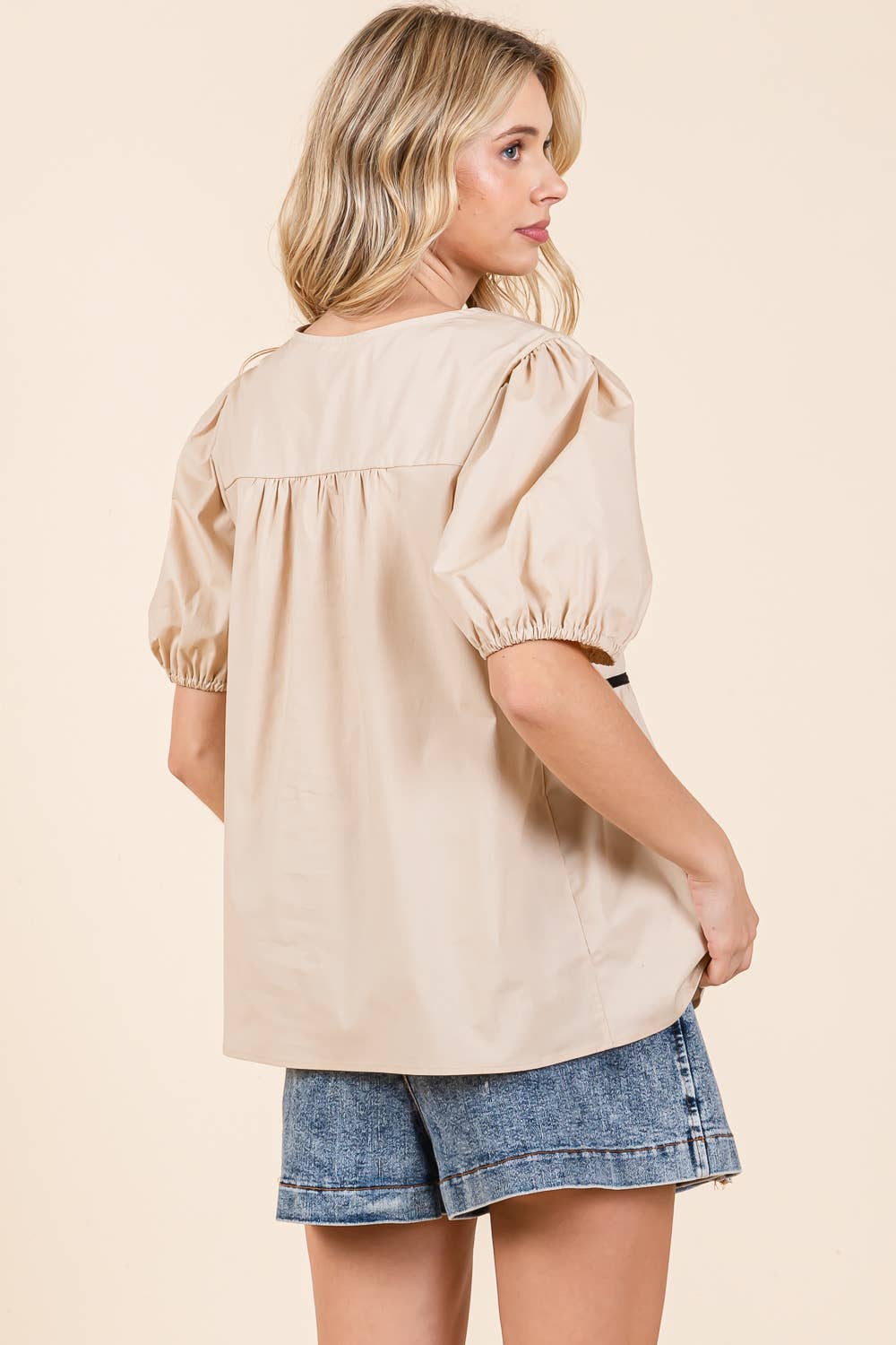 Piping Detail Babydoll Top Wt62022 Taupe S - Stylish Lace Trim Women's Sleepwear for Nightwear & Lounge Wear