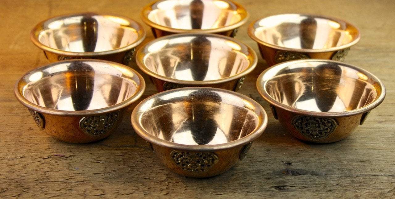4 Pack Copper Medallion Offering Bowls - Handcrafted Spiritual Altar Bowls for Rituals, Blessings & Home Decor | Perfect for Prayer, Meditation & Sacred Ceremonies