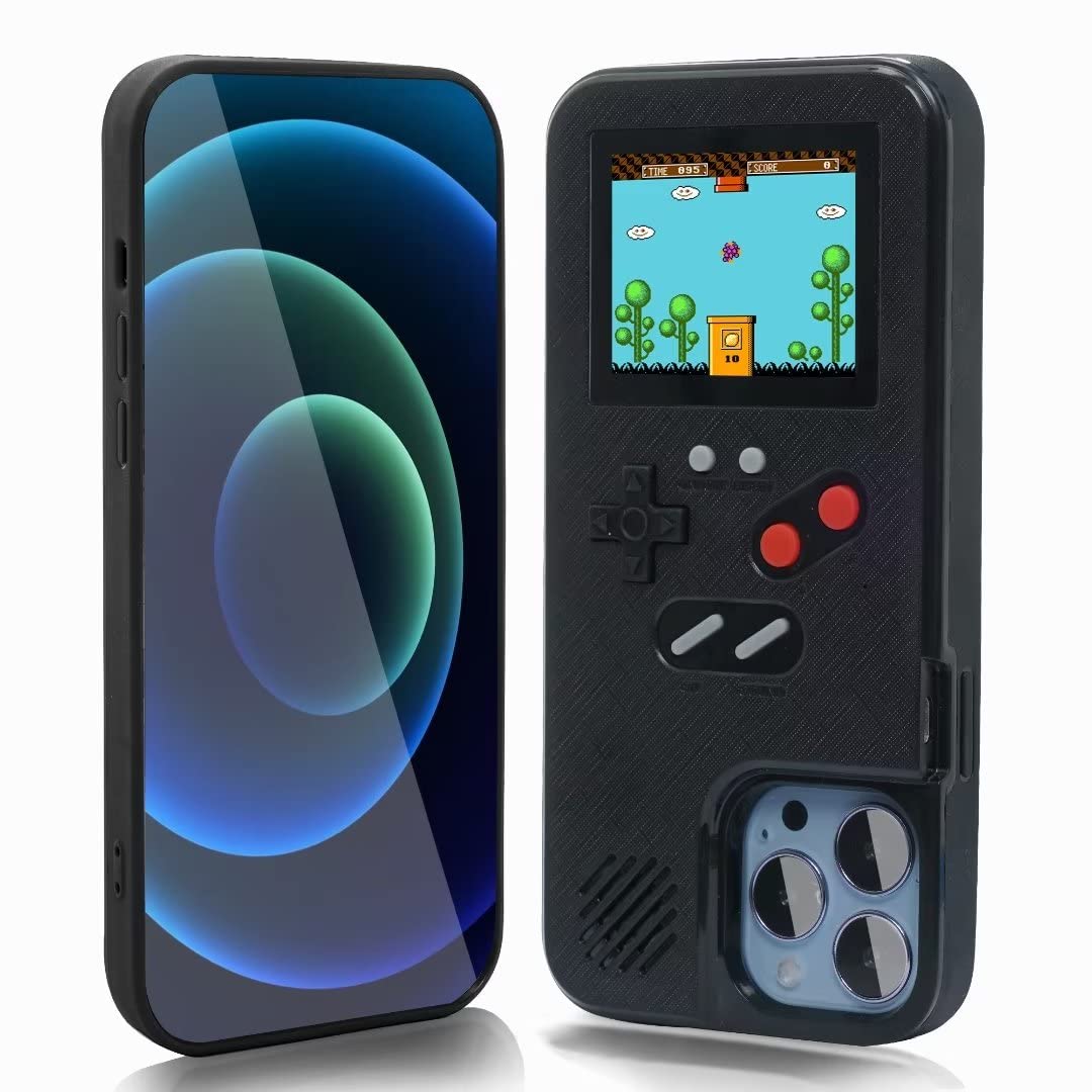 Retro Gameboy Case for iPhone 13 Pro Max - 168 Classic Games Handheld Console, Anti-Scratch Shockproof Phone Cover with Color Display (Black) - Perfect for Gaming Enthusiasts & Nostalgic Play On-The-Go
