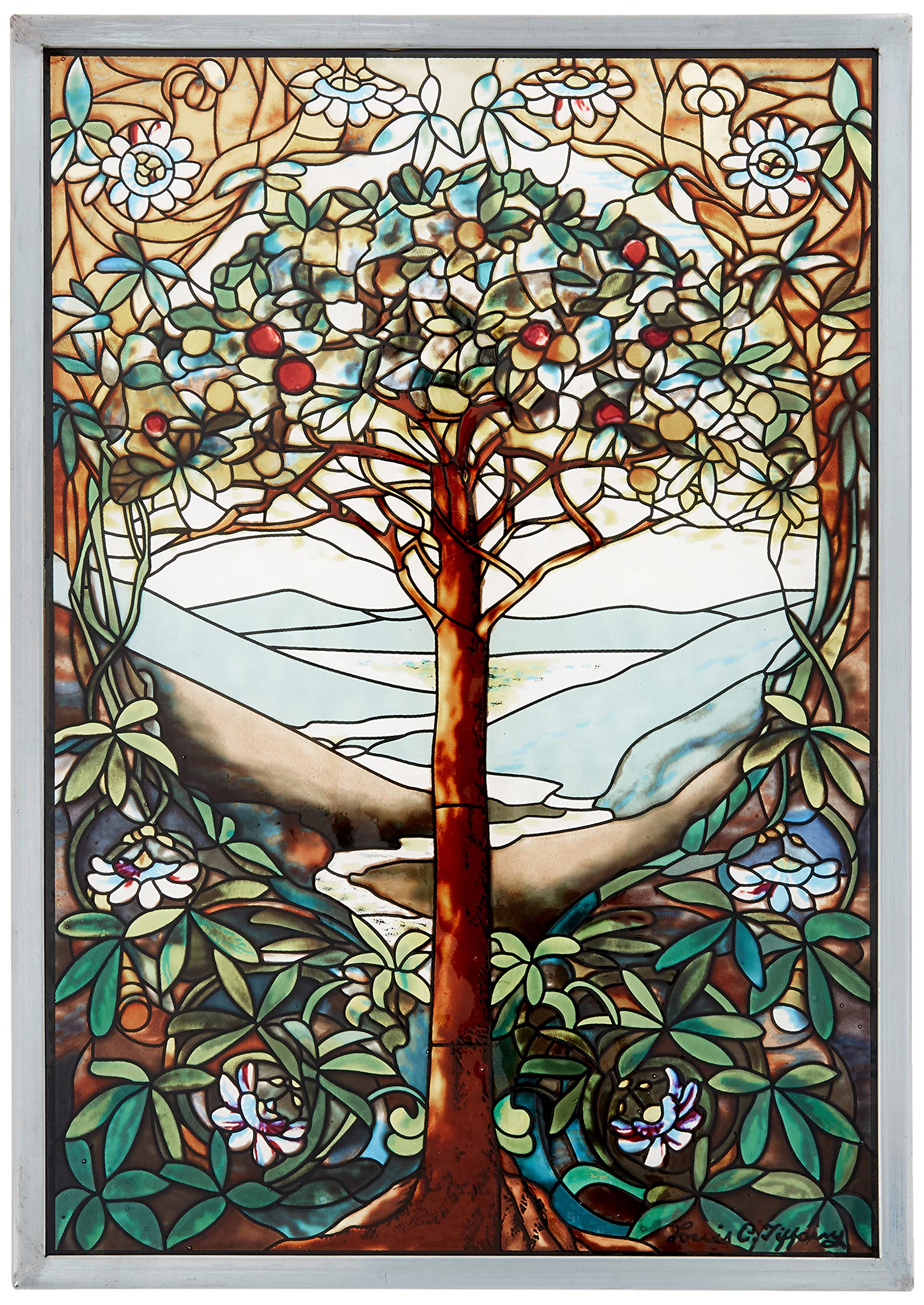 Design Toscano Stained Glass Panel - Tree of Life Art Glass Window Hanging for Living Room Decor - Beautiful Stained Glass Window Treatment for Home, Church & Wedding Decorations