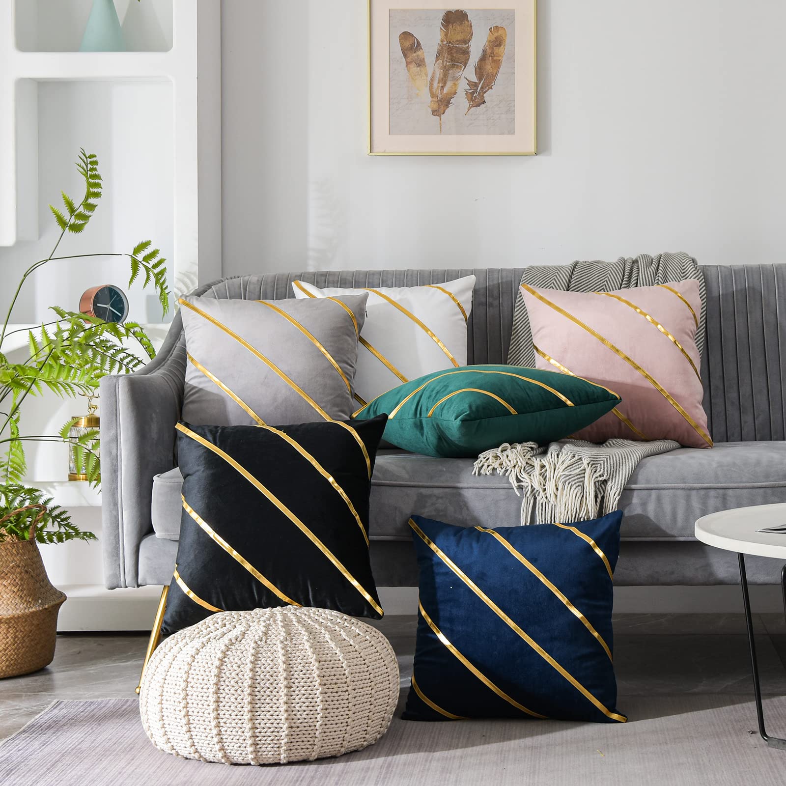 WACOMECO Velvet Decorative Throw Pillow Covers 18x18 Inch - Soft Gold Cushion Cases for Sofa, Bedroom, Living Room & Car - Grey Luxury Home Decor for Cozy Comfort & Stylish Interior Design