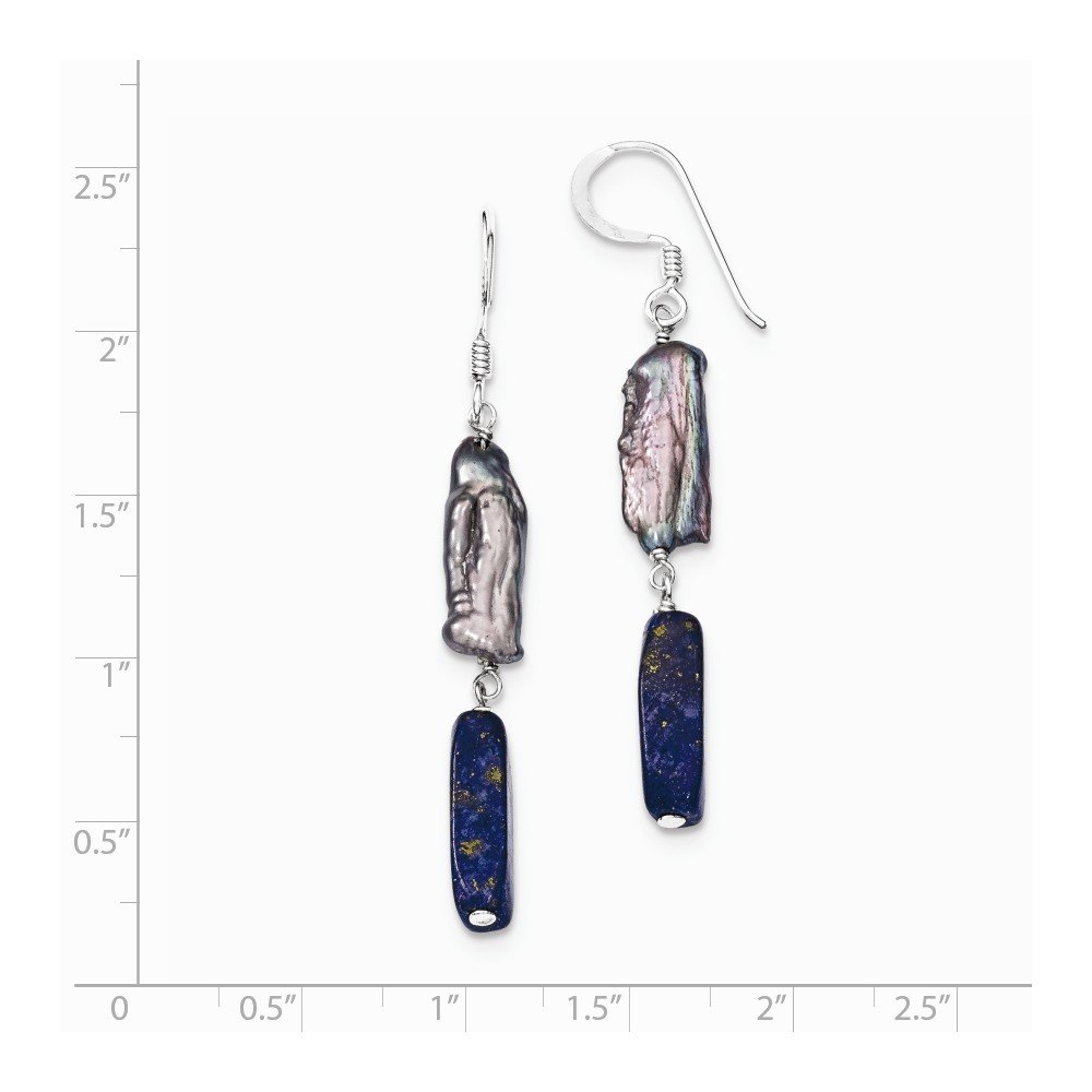Elegant Sterling Silver Blue Lapis & Grey Freshwater Cultured Pearl Earrings for Women | Perfect for Weddings, Parties & Special Occasions