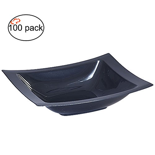 TigerChef TC-20341 Heavy Duty Rectangular Plastic Plates - BPA Free 12oz Black Disposable Plates for Parties, BBQs, Catering & Events (40 Pack) - Durable Dinnerware for Outdoor Dining & Special Occasions