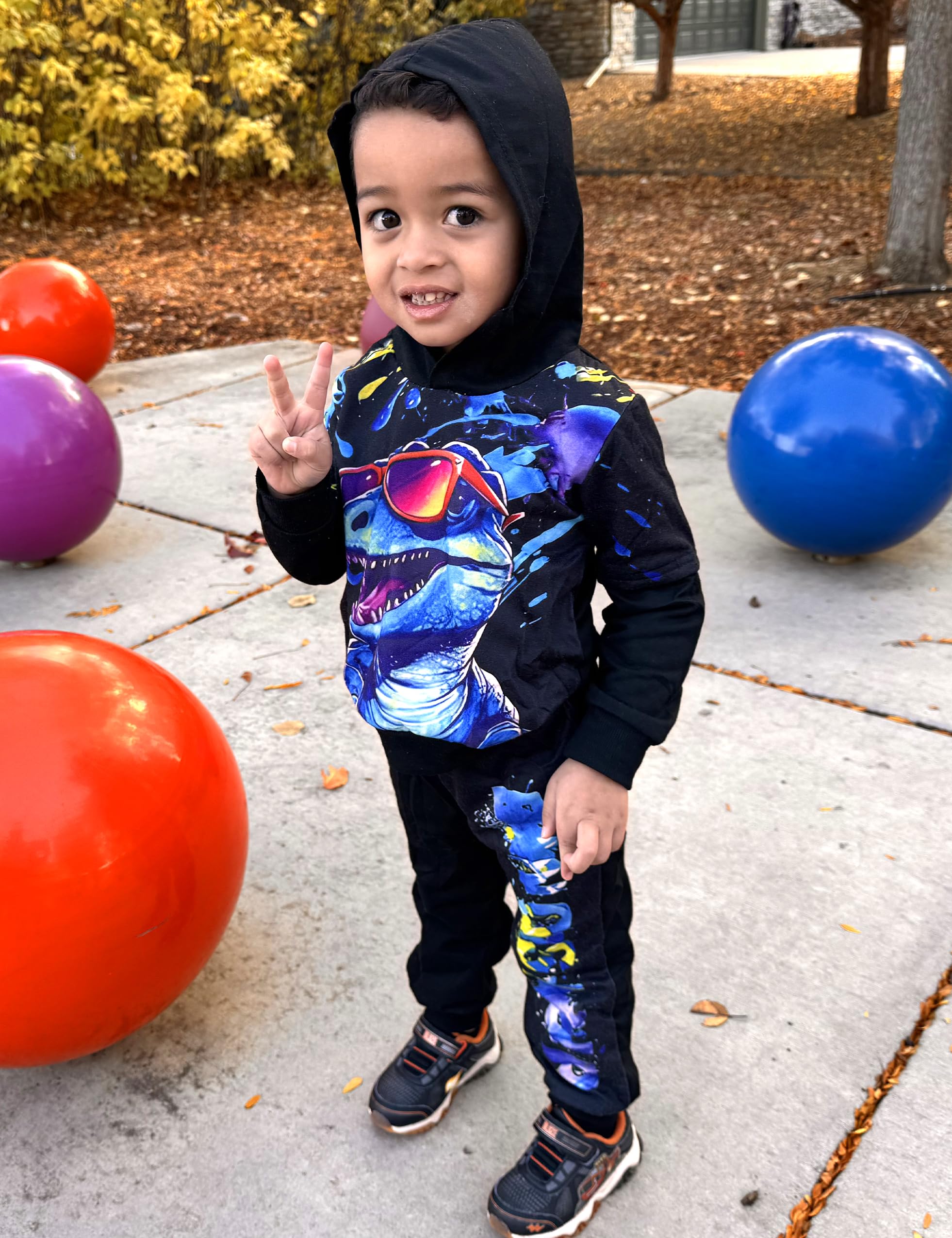 **Dinosaur Printed Toddler Boys Clothes Set 3-7 Years - Long Sleeve Hoodie & Pants Outfit for Playdates, School & Outdoor Adventures**