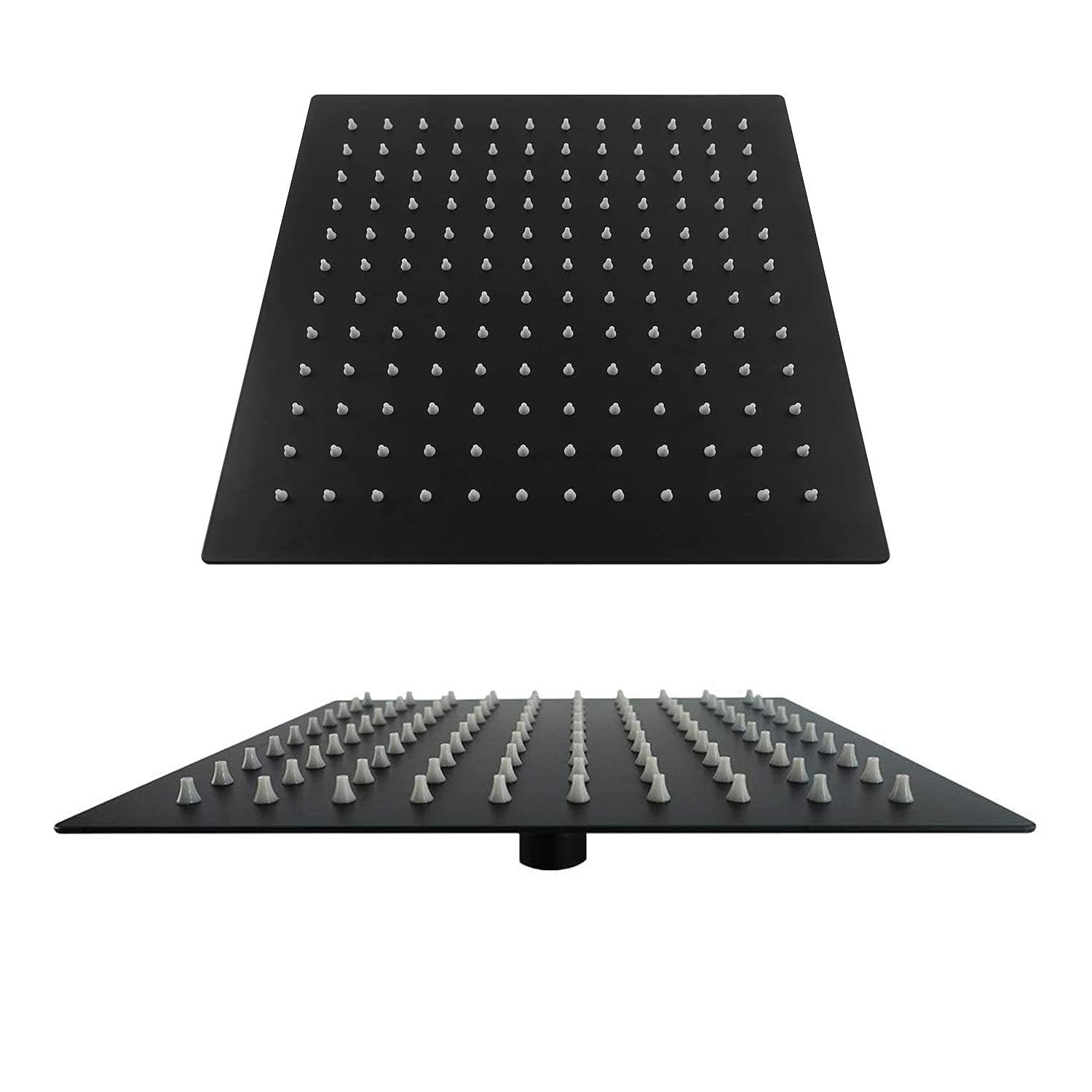 Drenky 300mm Fixed Square Rainfall Shower Head - High Pressure Black Stainless Steel Wall Mounted Showerhead with Angle Adjustment for Luxury Bathroom & Spa Experience