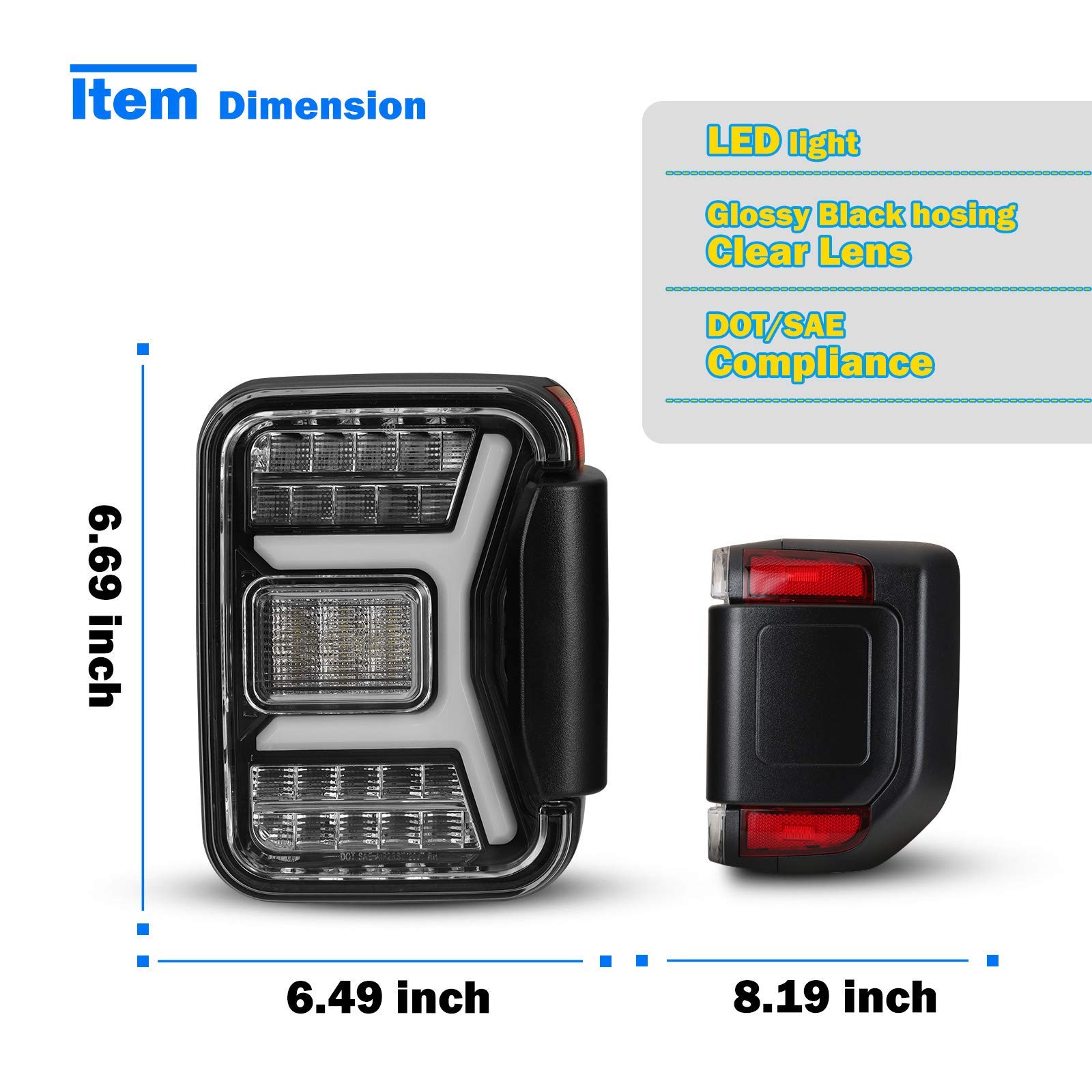 Nixon Offroad LED Tail Lights for 2019-2021 Jeep Gladiator JT - Clear Lens Replacement Tail Light Assembly (1 Pair) - Enhance Visibility & Style for Off-Road Adventures & Night Driving