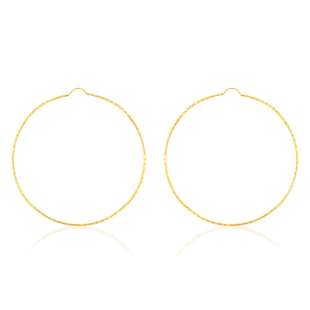 9ct Yellow Gold 60mm Diamond Cut Hoop Earrings for Women - Elegant Everyday Jewelry for Parties, Weddings & Special Occasions