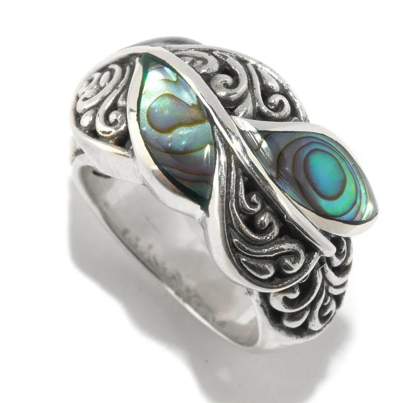 Cascada Leaf Ring with Genuine Paua Shell - Elegant Nature-Inspired Jewelry for Women | Perfect for Weddings, Parties & Everyday Wear