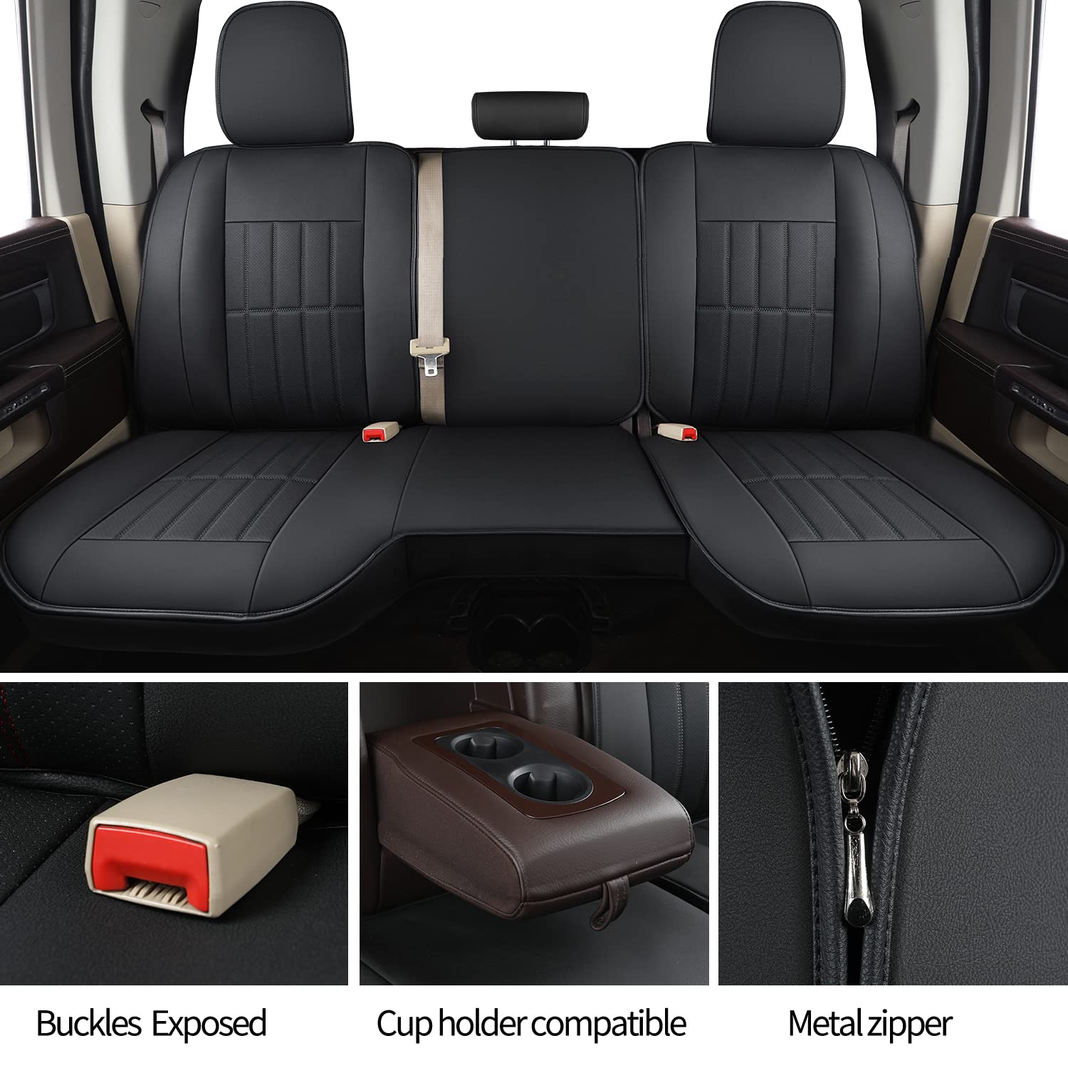 Premium Waterproof Leather Seat Covers for Dodge Ram Trucks - Custom Fit for 2002-2018 Ram 1500 & 2002-2023 Ram 2500/3500 Crew/Mega Cab - Full Set Luxury Protection - Perfect for Off-Roading, Work Trucks & Daily Commutes