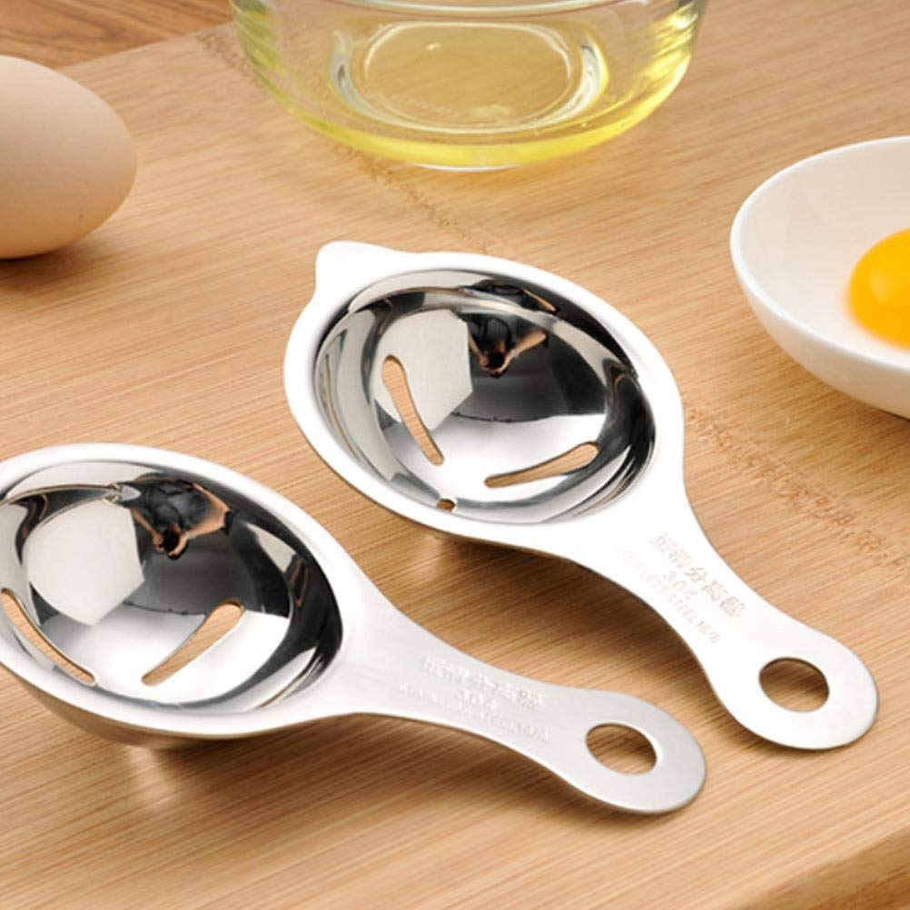 Premium Stainless Steel Egg Yolk Separator - 5.1 x 3.0 Inch Food Grade Egg White Divider, Strainer Spoon & Sieve Tool for Baking, Cooking & Kitchen Use - Perfect for Cakes, Meringues & Healthy Recipes (Silver)