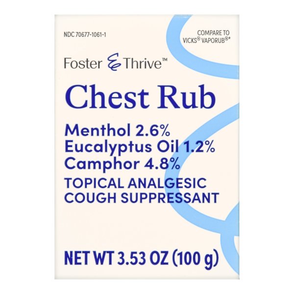 Foster & Thrive Chest Rub Ointment with 4.8% Camphor, 2.6% Menthol & 1.2% Eucalyptus Oil - 3.5 oz for Cough Relief & Congestion - Soothing Vapor Rub for Adults & Kids - Perfect for Cold & Flu Season