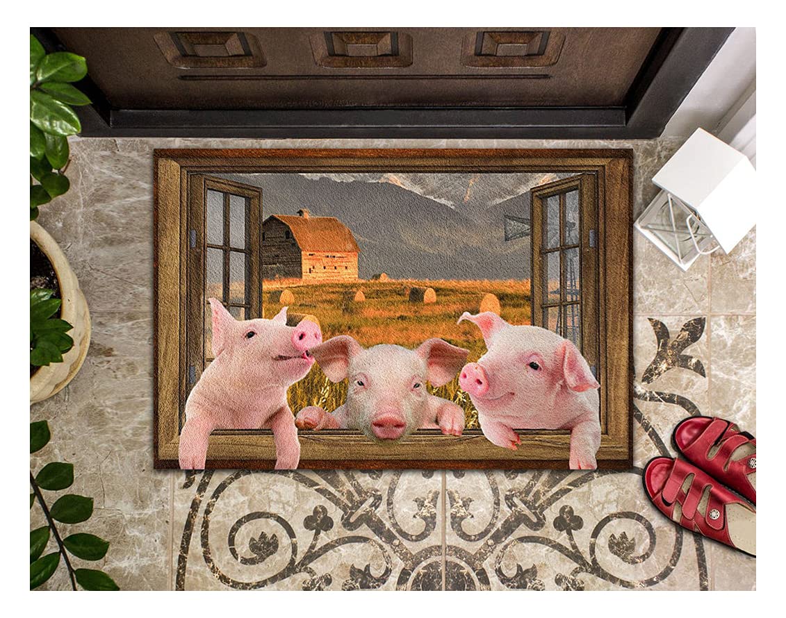 LIFESELAZ Pig Welcome Doormat - Non-Slip Outdoor Entry Mat for Fall Decor, Front Door Decorations, 17.72''x29.53'' Pink - Perfect for Farmhouse Style Homes, Porch & Patio Decor