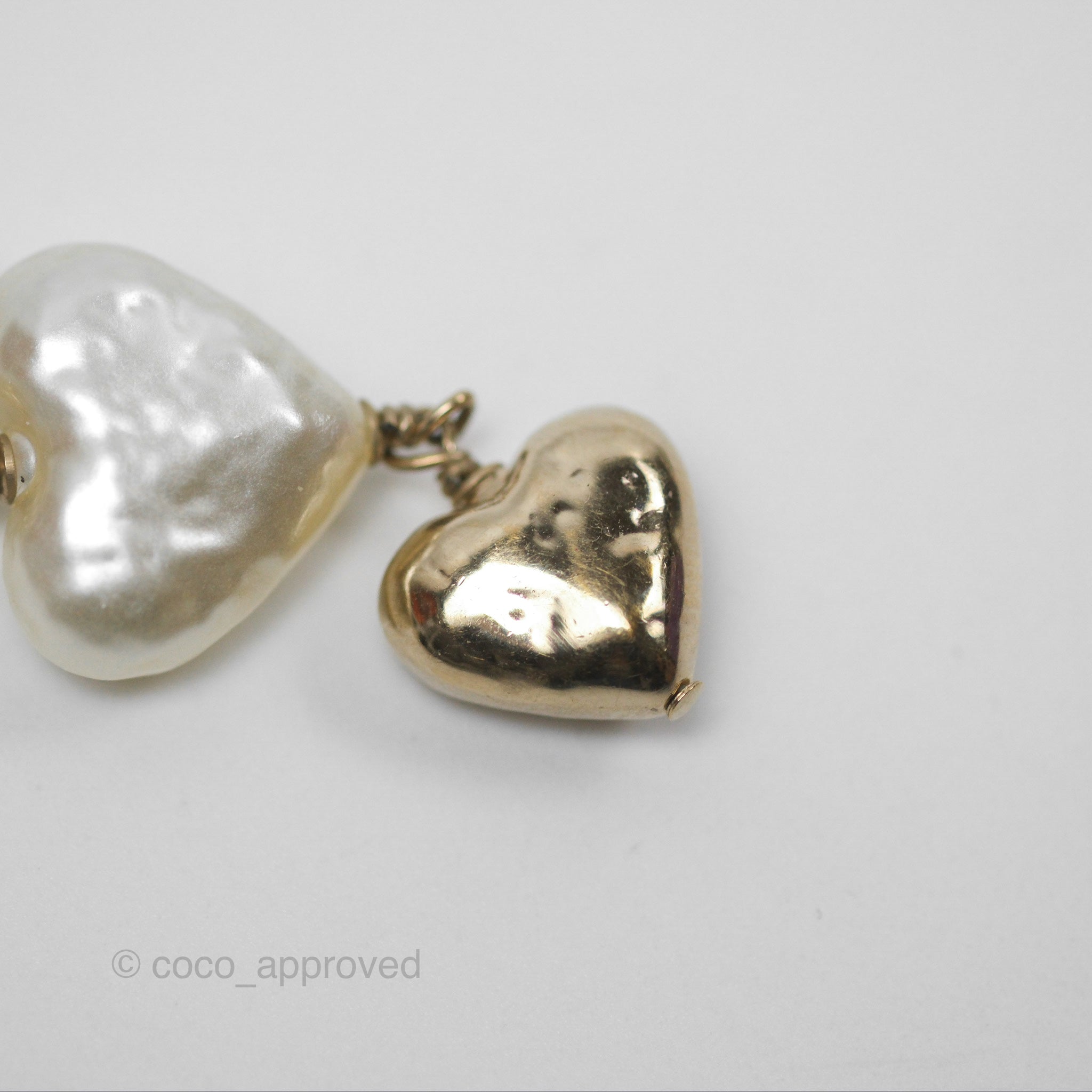 Chanel CC Pearl Heart Drop Earrings for Women - Gold Tone Fashion Jewelry 22C Collection | Perfect for Weddings, Parties & Special Occasions