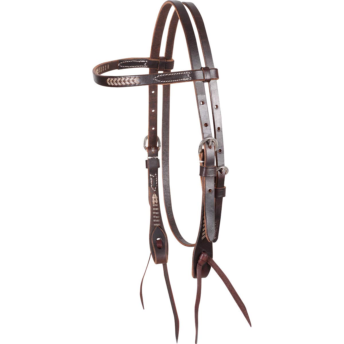 Martin Saddlery Premium Chocolate Brown Rawhide Laced Browband Headstall for Horses - Western Riding, Trail Riding & Show Competition