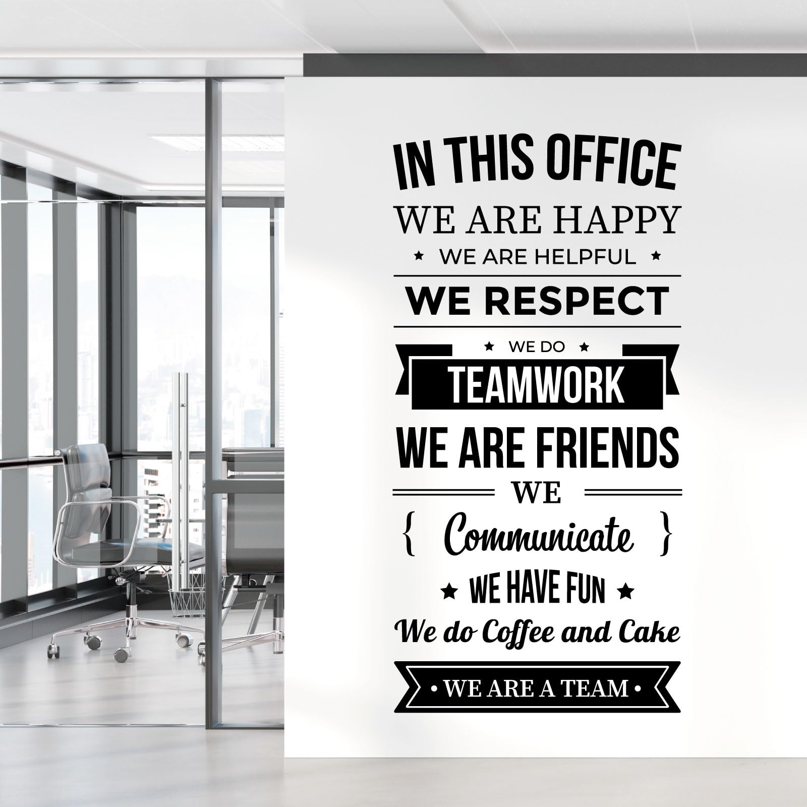 Happy Helpful Respectful Teamwork Office Space Decal Wall Sticker - XXXLarge Black Vinyl Art for Workplace Motivation & Office Decor