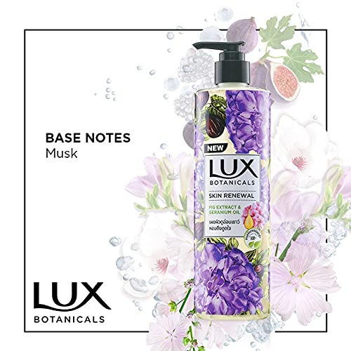 Lux Botanicals Skin Renewal Body Wash with Geranium Oil & Fig Extract - 100% Natural Moisturizing & Rejuvenating Shower Gel for Women - Nourishes & Brightens Skin - Fruity Floral Fragrance - Paraben-Free - 450 ml - Perfect for Daily Shower & Spa-Like Skin Care Routine