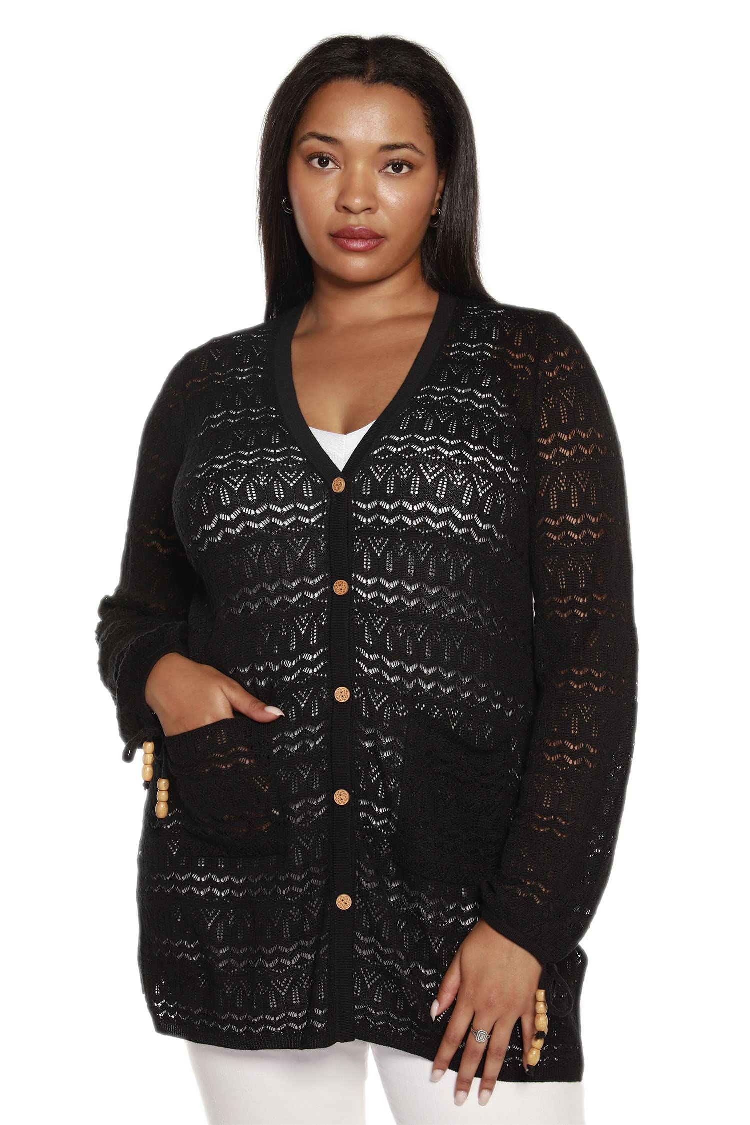 Plus Size Crochet Cardigan for Women - Long Sleeve Knit Cardigan Sweater | Boho Chic Lace Open Front Cover Up for Casual Outfits, Beach Cover-Up & Fall Layering