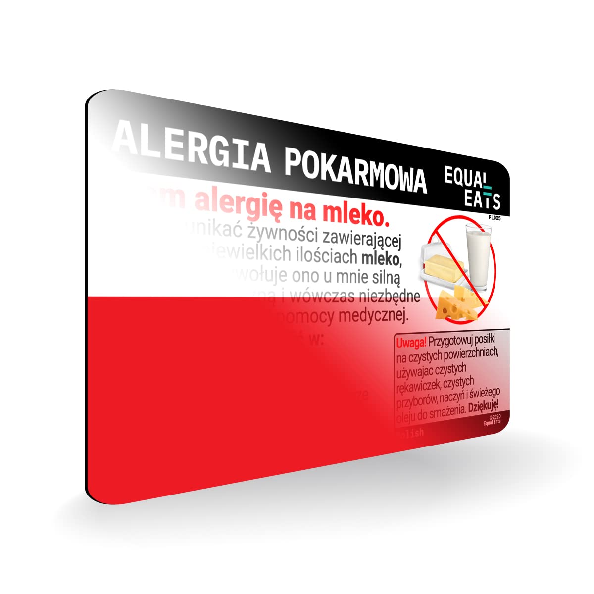 Dairy Allergy Translation Card for Poland - Plastic Medical Alert Chef Card | Polish Milk Allergy Travel Card | Essential for Safe Dining & Travel in Poland
