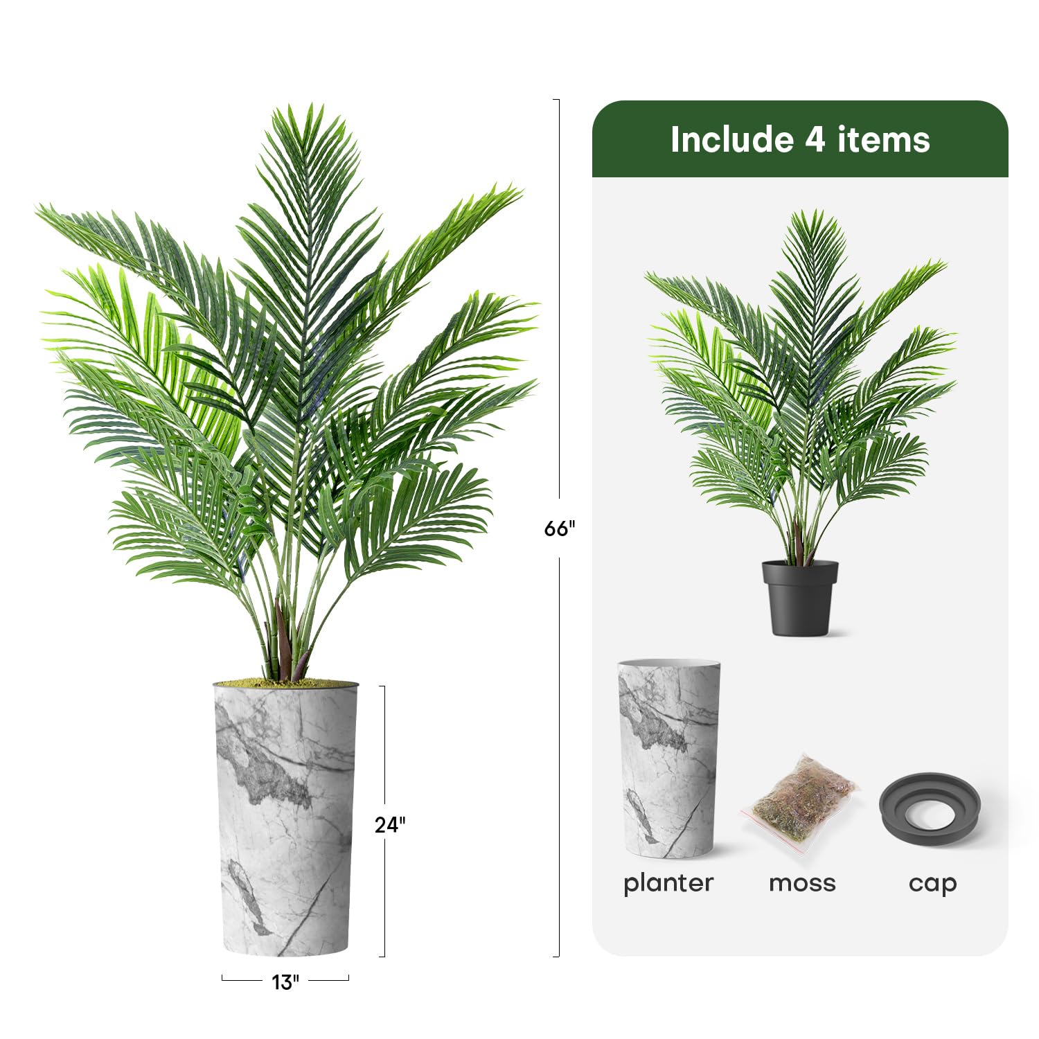 Gray Marble Effect Artificial Areca Palm Tree in Planter - 66