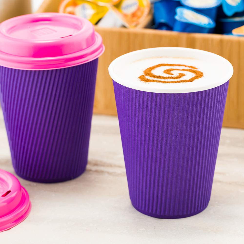 12oz Disposable Paper Coffee Cups (25 Pack) - Leakproof & Insulated Ripple Wall Hot Cups, Recyclable & Eco-Friendly, Royal Purple - Perfect for Coffee Shops, Offices, and Catering Events - Lids Sold Separately