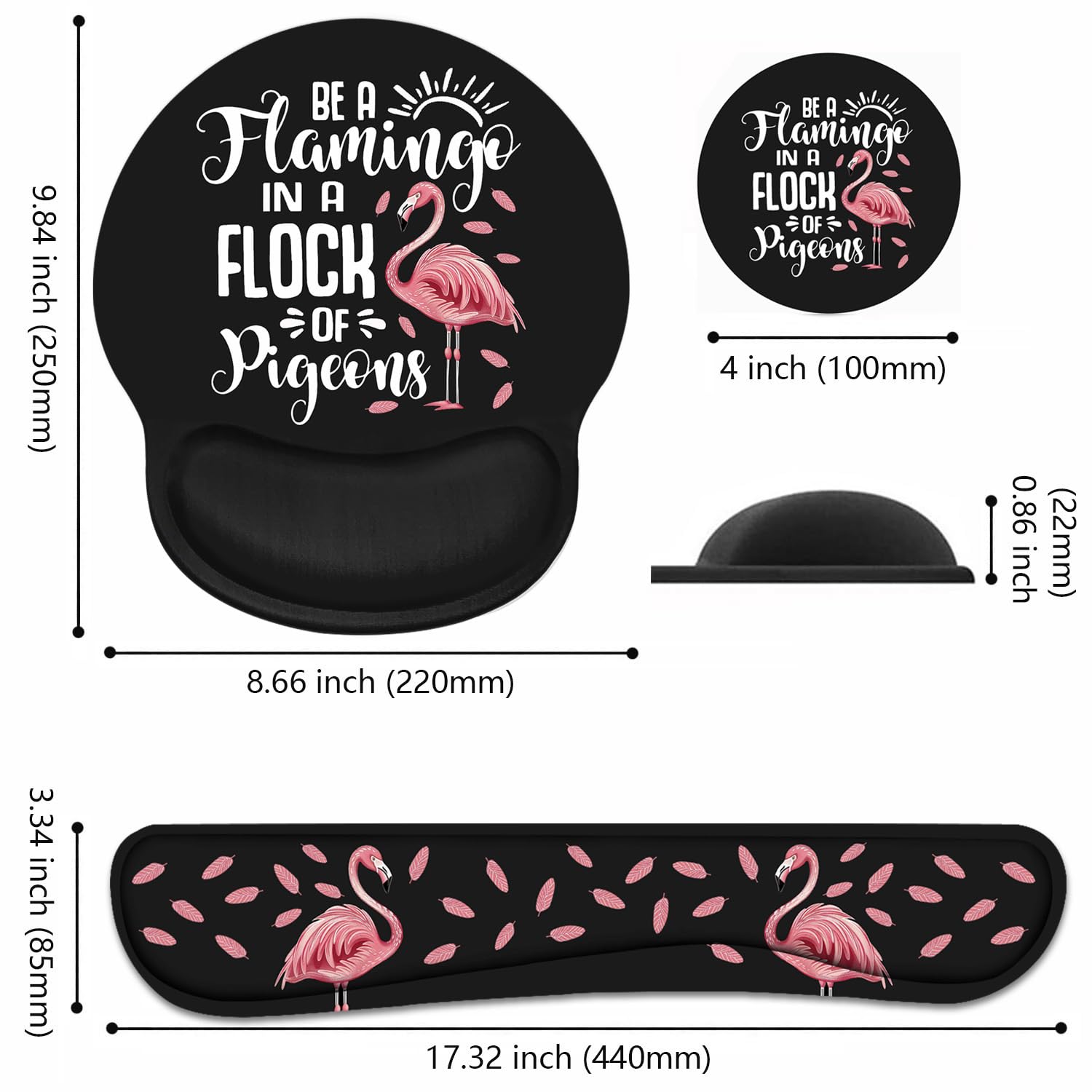 Ergonomic Keyboard Wrist Rest & Mouse Pad Set with Non-Slip PU Base - Flamingo Quote Design for Comfortable Home Office, Gaming & Studying - Perfect for Computer Workstations, Typing & Long Hours PC Use