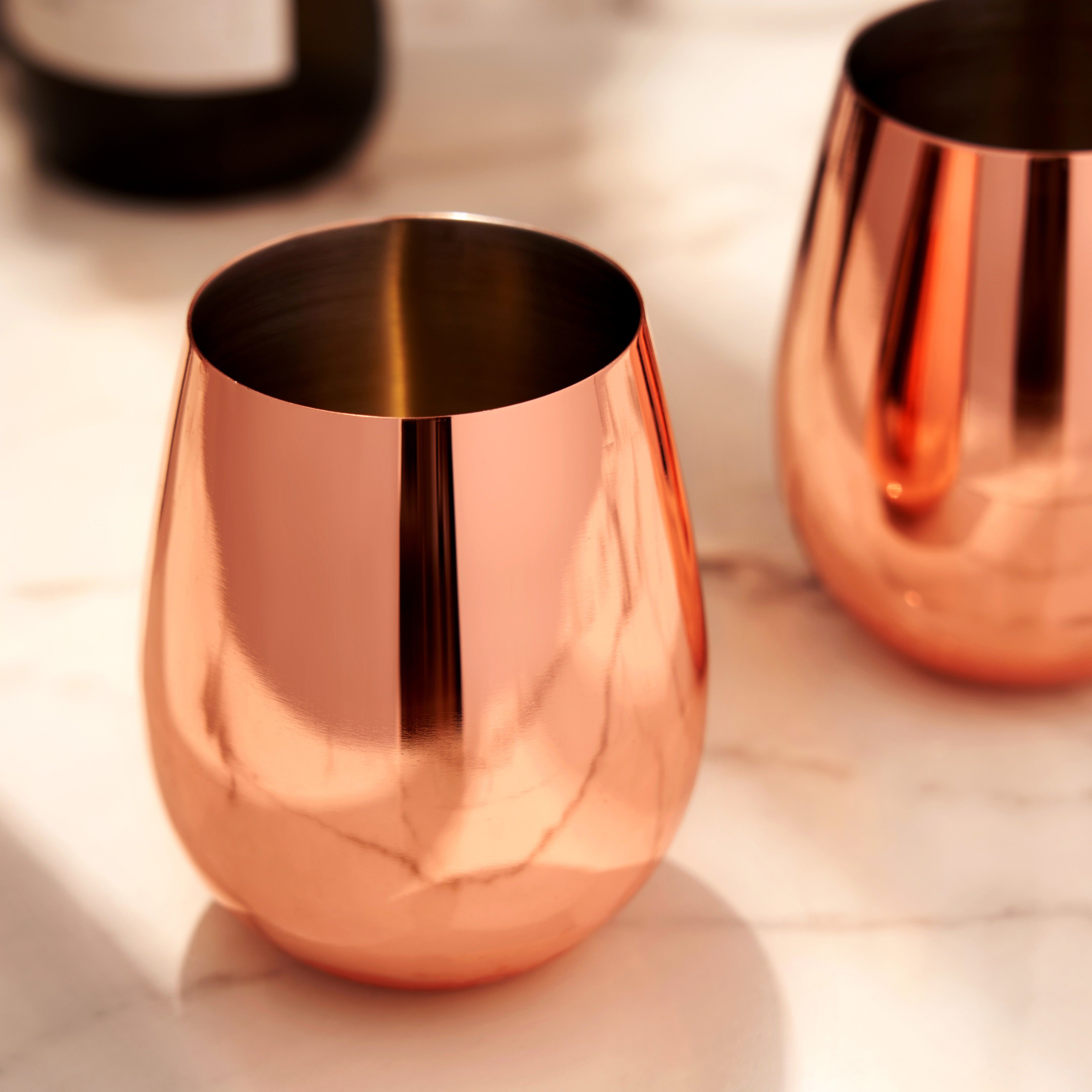 Premium Stainless Steel Stemless Wine Glasses - Copper Finish Set of 2 | Shatterproof & Dishwasher Safe | Perfect for Outdoor Parties, Picnics, and Home Entertaining