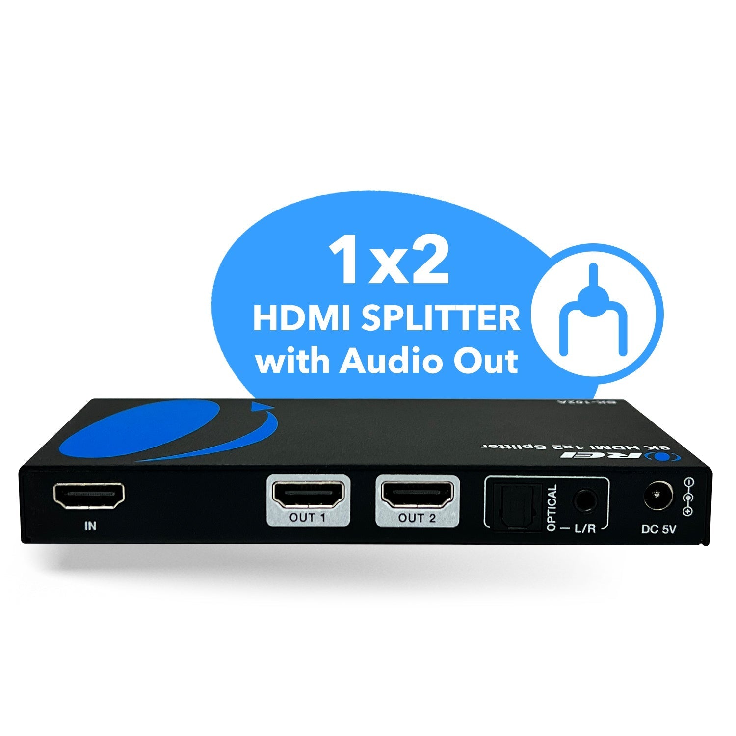 1x2 HDMI Splitter with Audio Out - 1 Input 2 Output, UltraHD 8K, EDID (BK 102A) - Perfect for Home Theater & Multi-Screen Gaming Setup